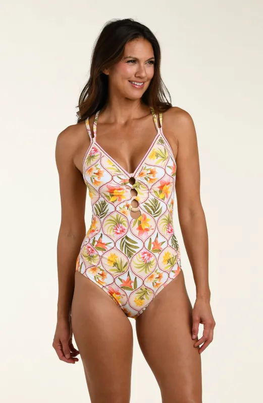 Palm Nouveau Underwire Lace Up One Piece sold by La Blanca