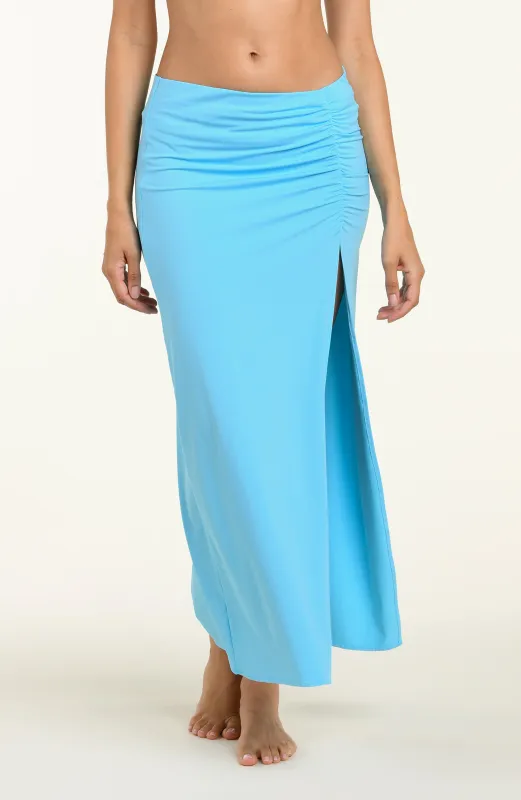 Island Goddess Ruched Midi Skirt - Sky sold by La Blanca