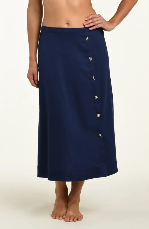Harbor Breeze Wrap Skirt - Indigo made by La Blanca