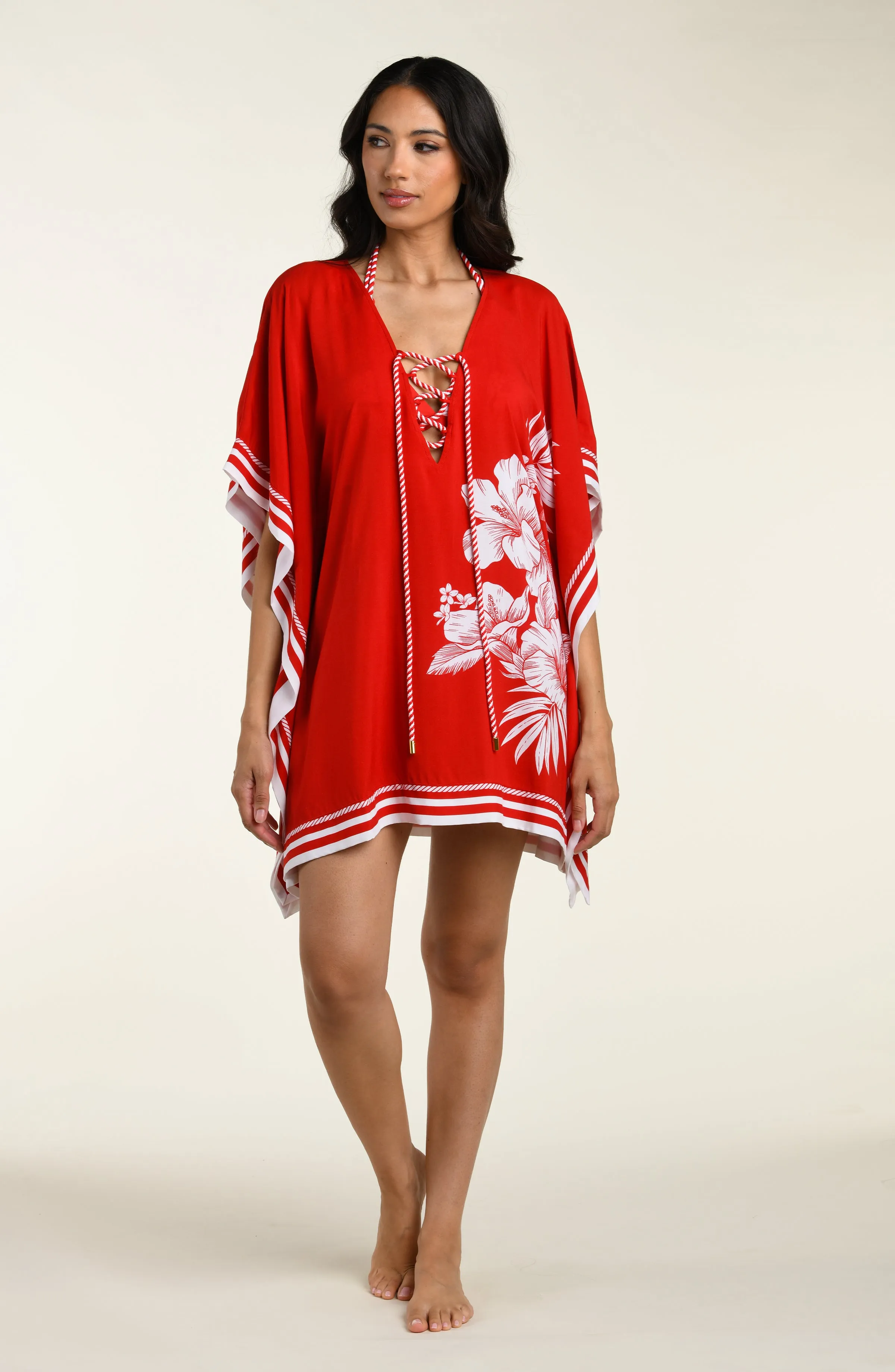Mariner Blooms V-Neck Tunic - Ruby sold by La Blanca product image thumbnail 3