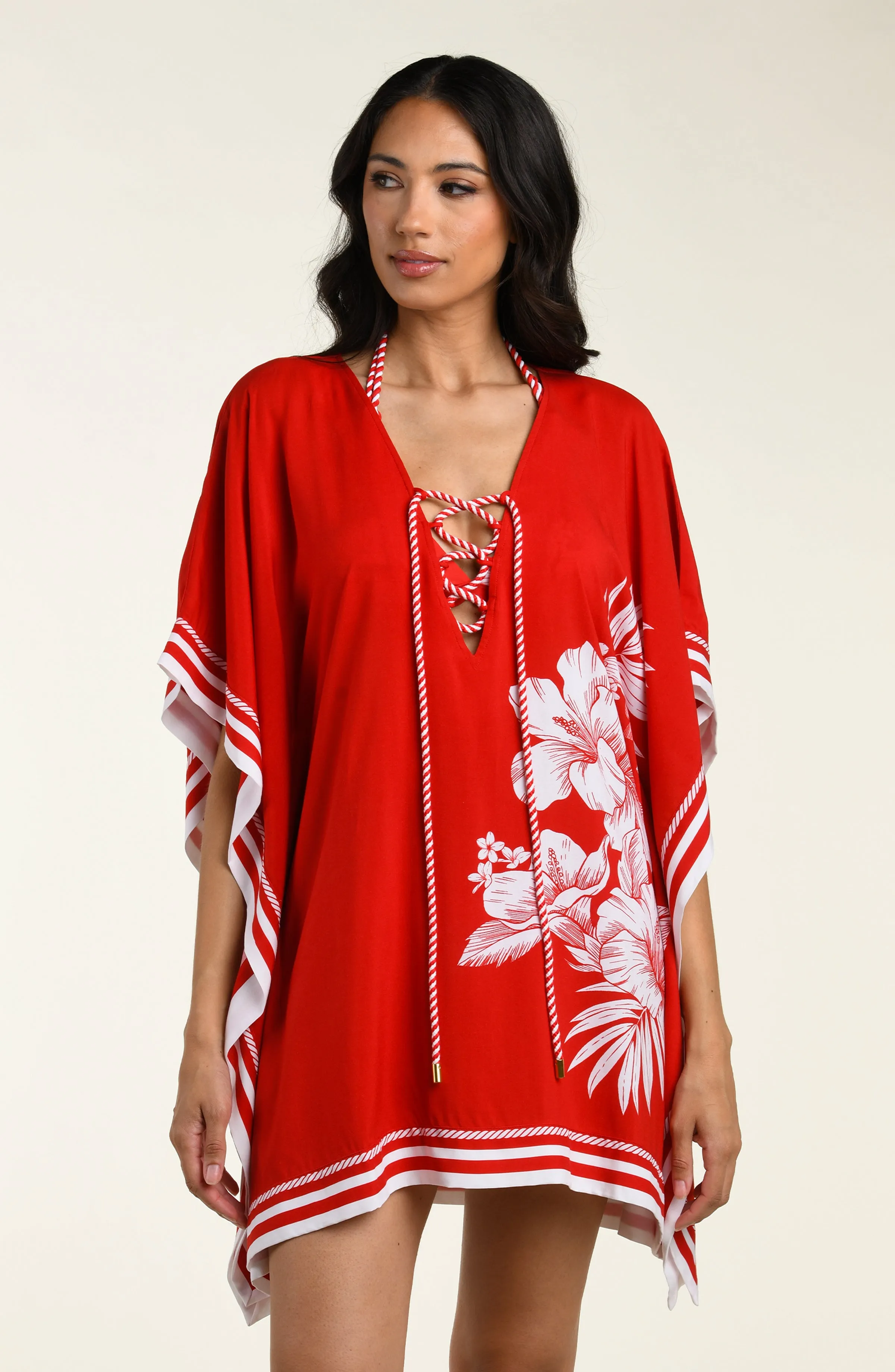 Mariner Blooms V-Neck Tunic - Ruby sold by La Blanca
