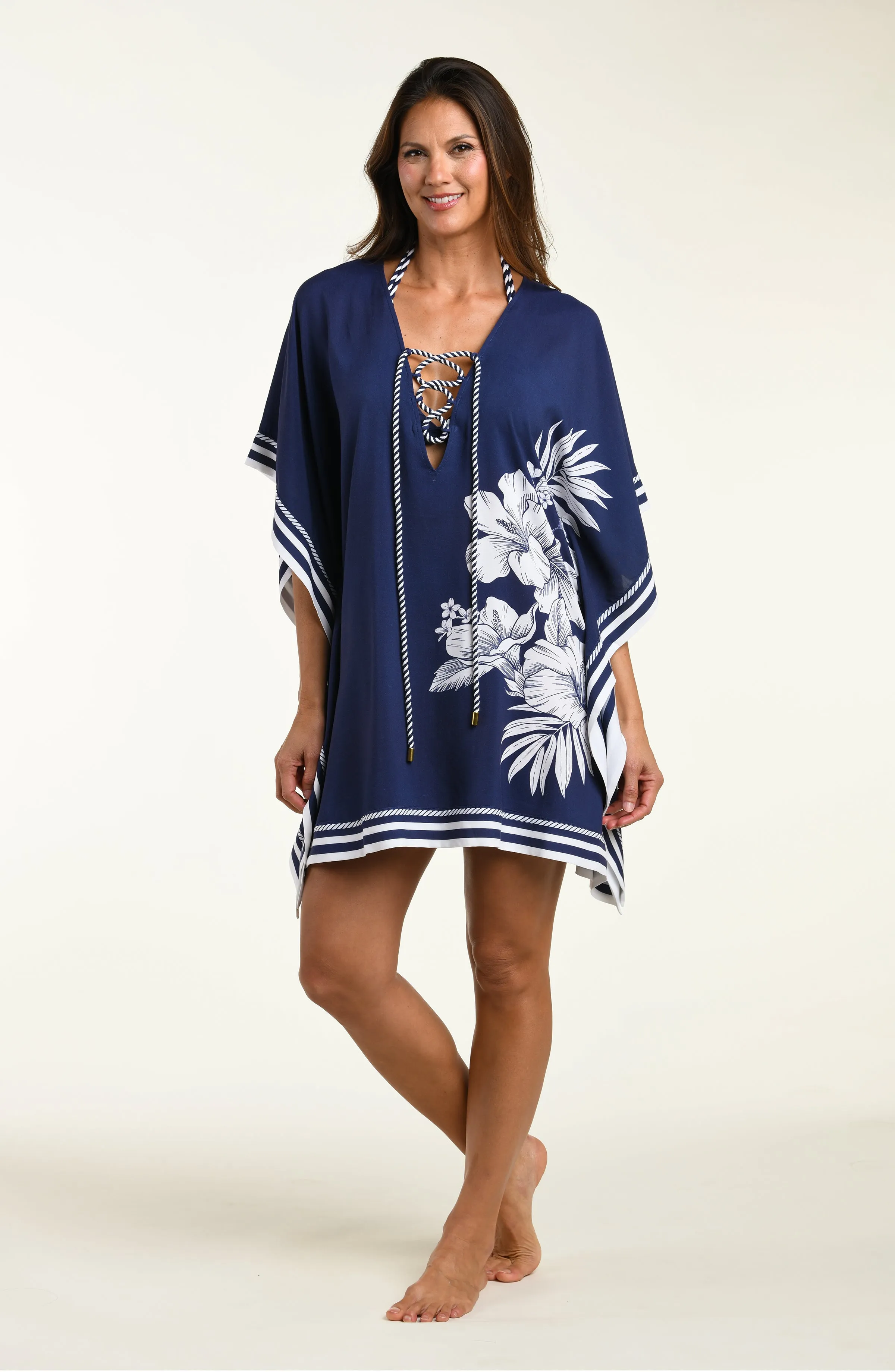 Mariner Blooms V-Neck Tunic - Indigo sold by La Blanca product image thumbnail 5