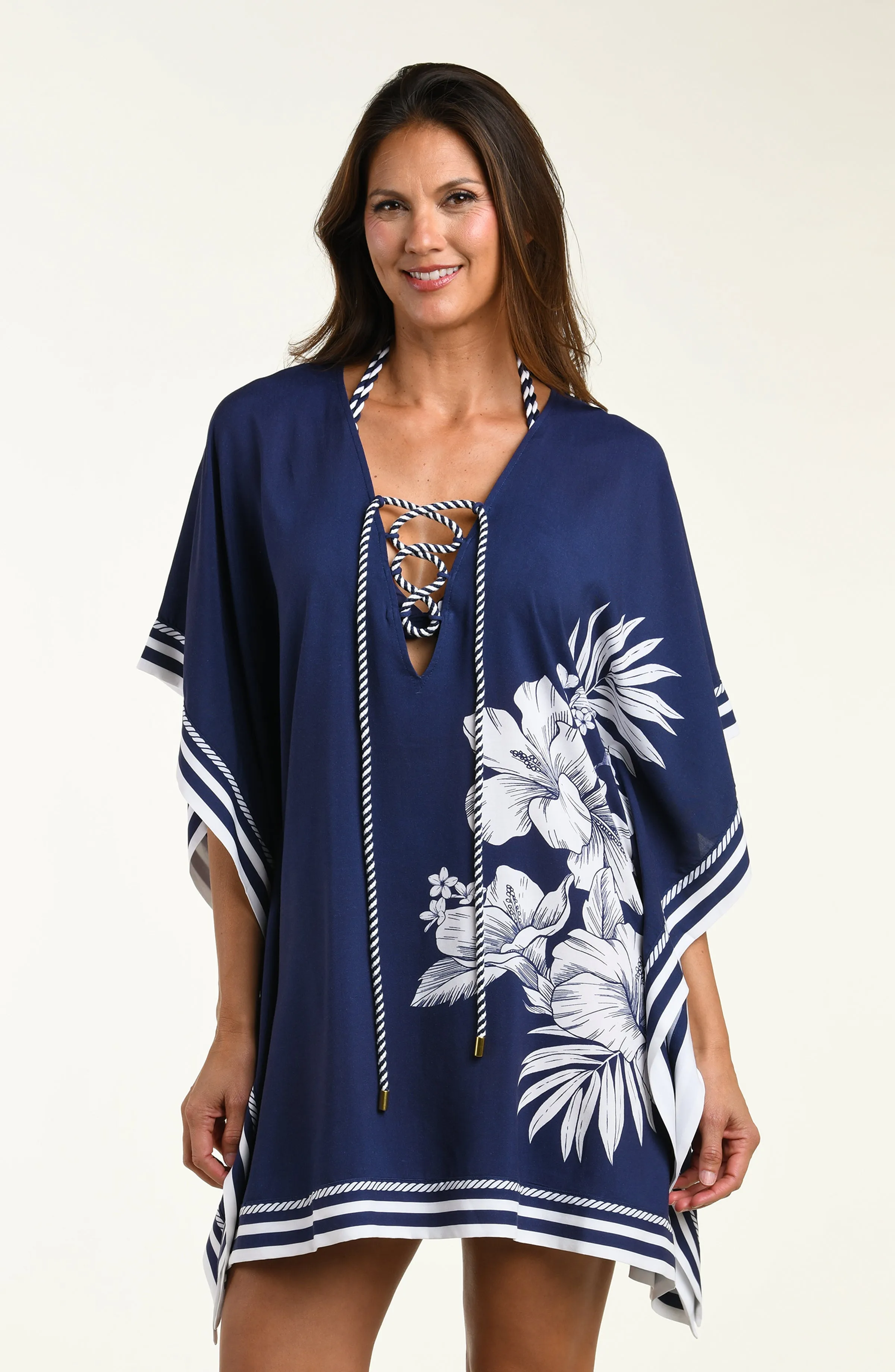 Mariner Blooms V-Neck Tunic - Indigo sold by La Blanca product image thumbnail 2