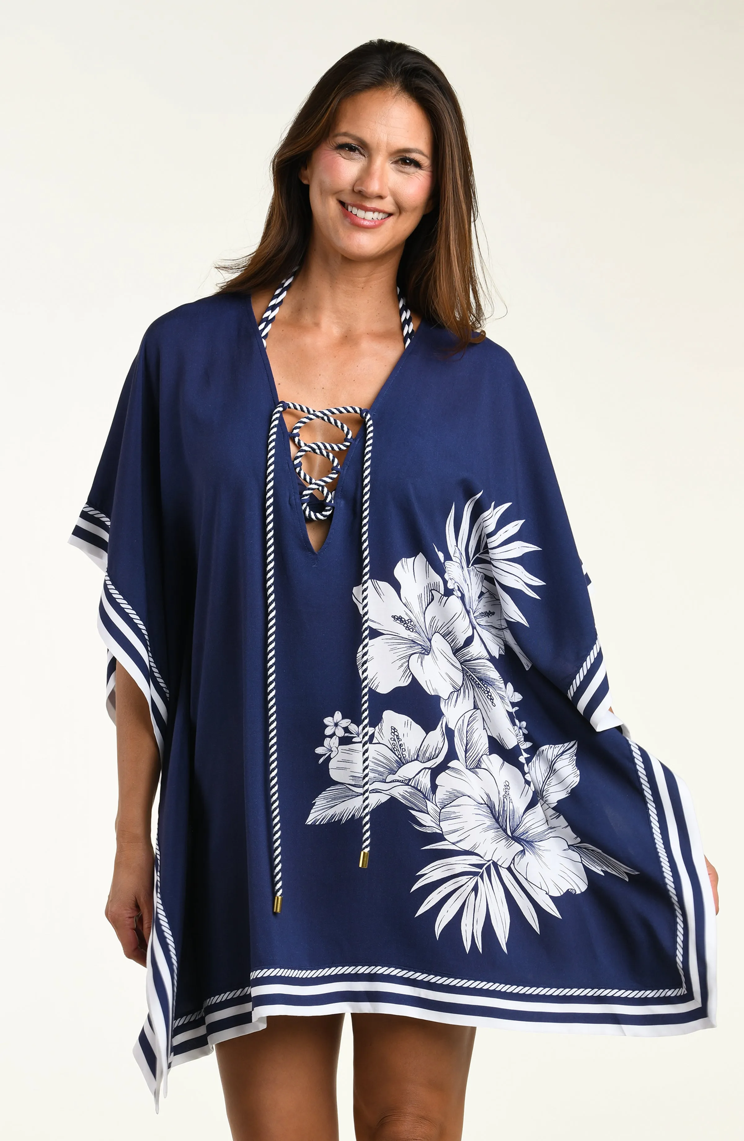 Mariner Blooms V-Neck Tunic - Indigo sold by La Blanca product image thumbnail 4