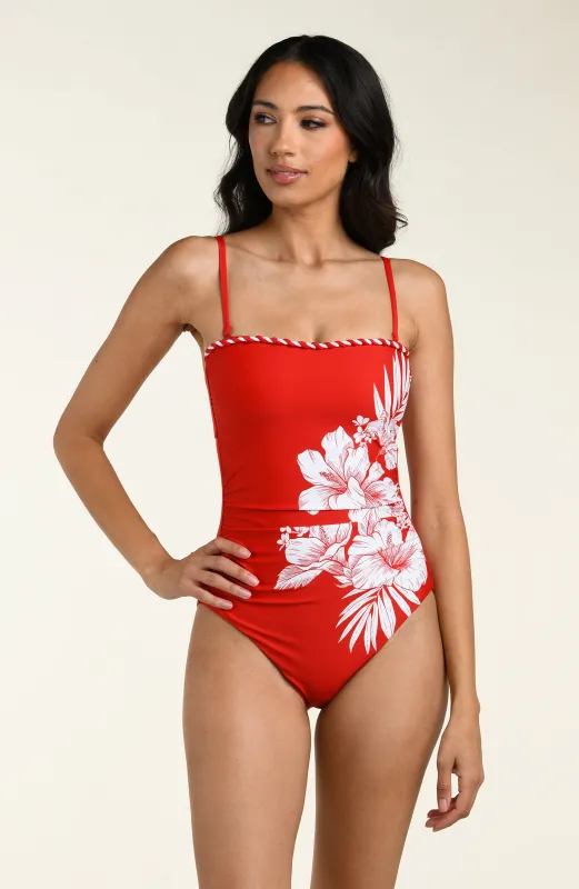 Mariner Blooms Bandeau One Piece - Ruby sold by La Blanca