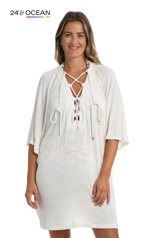 24th & Ocean Solid Lace-Up Tunic Swimsuit Cover Up sold by La Blanca