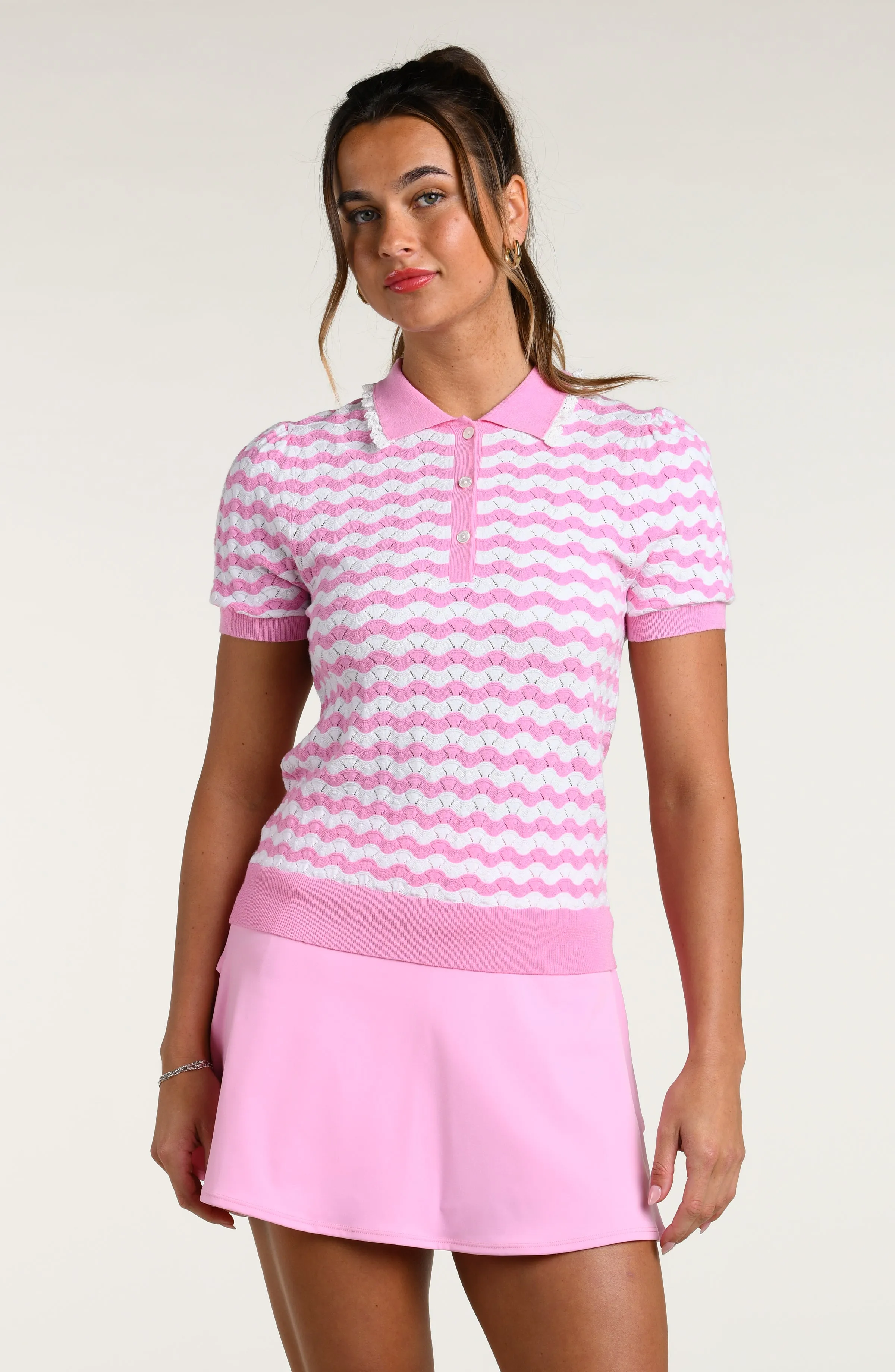 Court Coquette Open Knit Polo - Strawberry sold by La Blanca product image thumbnail 3
