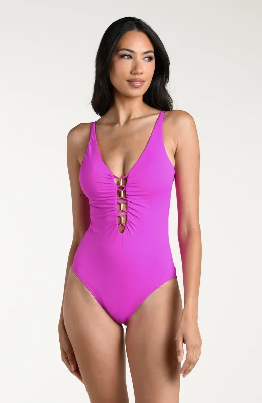 Island Goddess Plunge One Piece - Violet made by La Blanca