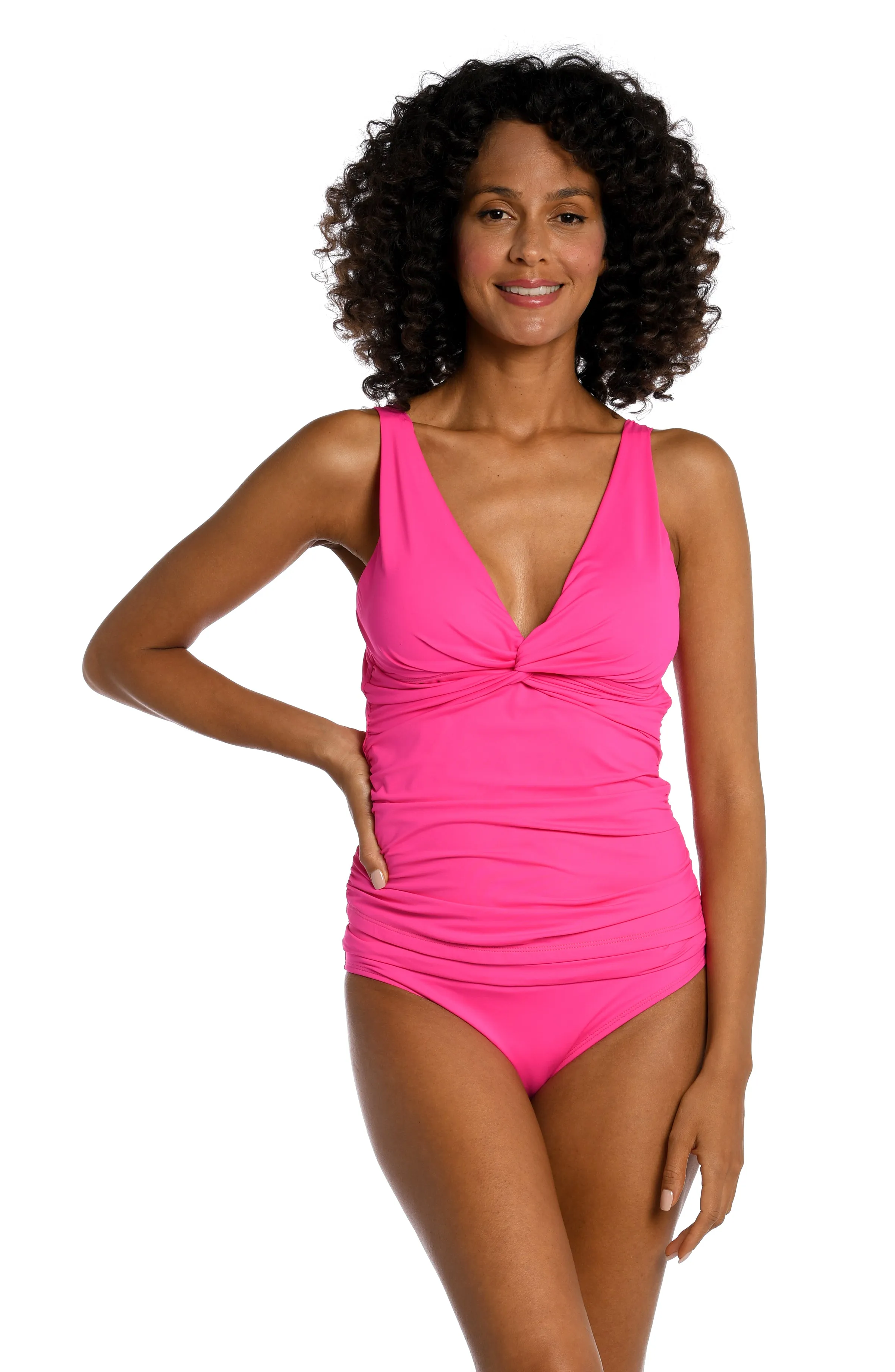 Island Goddess Twist Tie Back Tankini Top - Pop Pink (Final Sale) sold by La Blanca