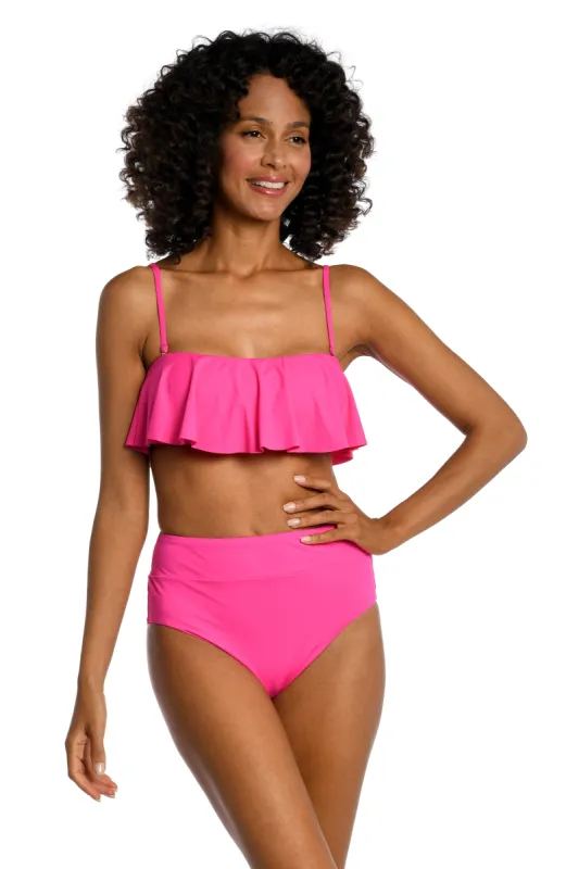 Island Goddess Ruffle Bandeau Bra Top - Pop Pink - FINAL SALE sold by La Blanca
