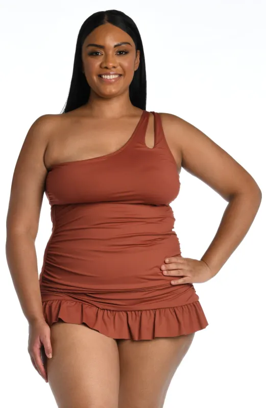 Island Goddess One Shoulder Keyhole Tankini Top - FINAL SALE - Cinnamon sold by La Blanca