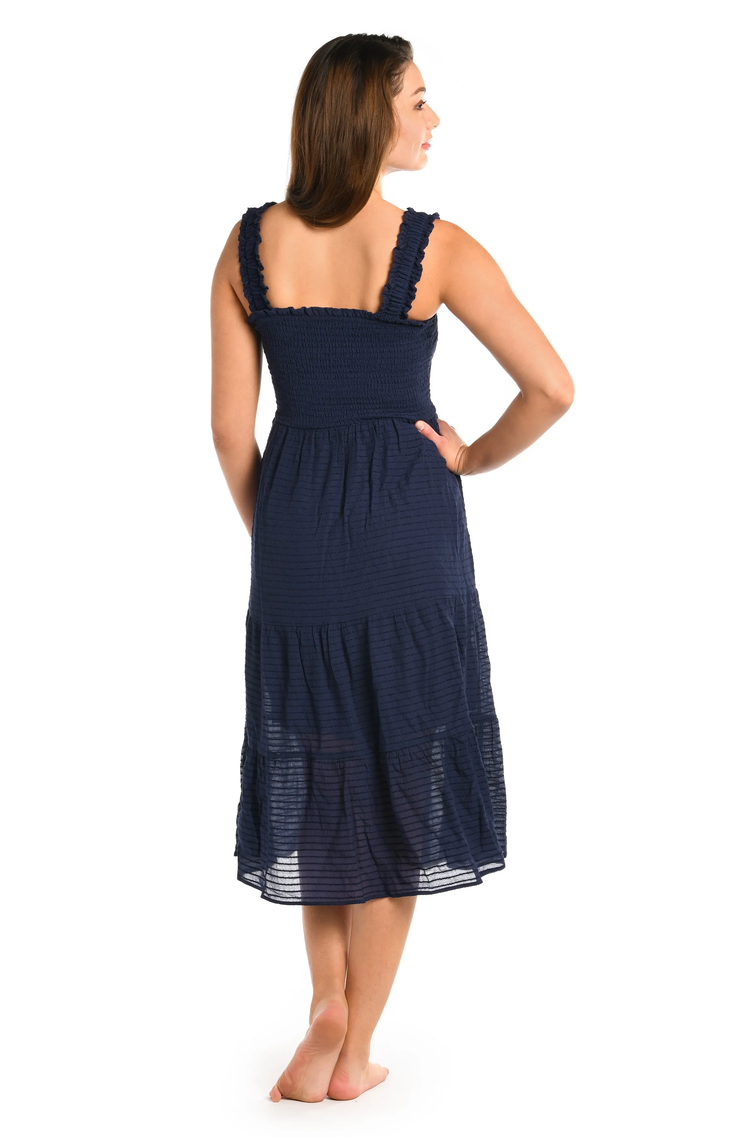 Shadow Stripe Tiered Midi Dress - Indigo - FINAL SALE sold by La Blanca product image thumbnail 2