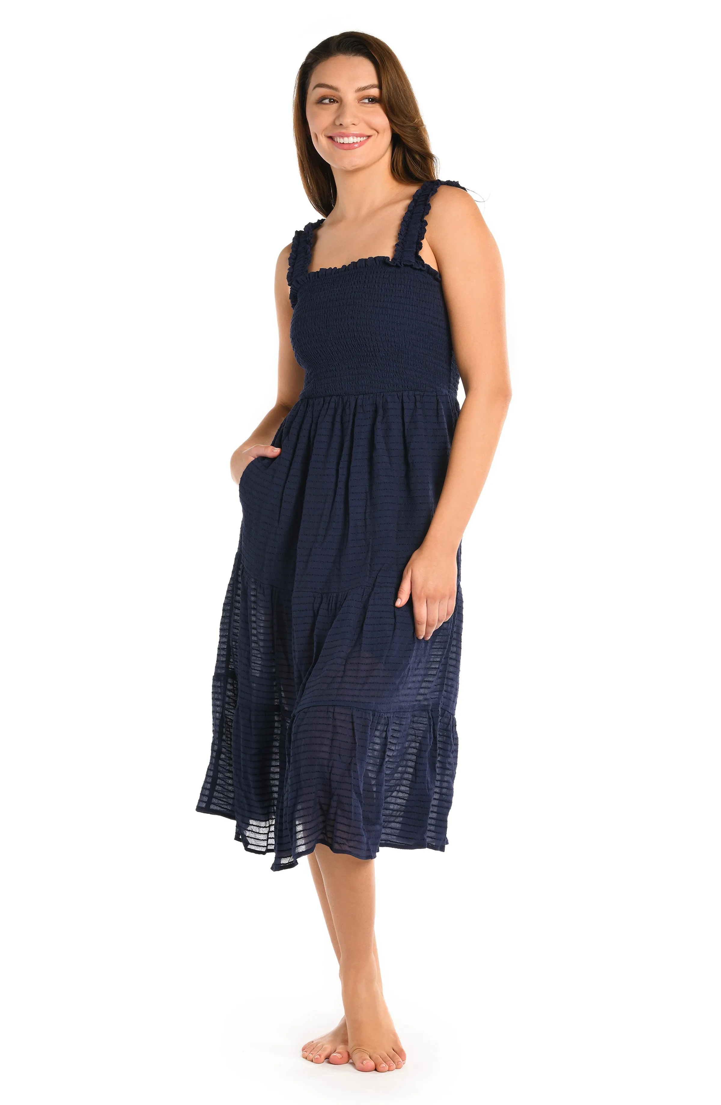 Shadow Stripe Tiered Midi Dress - Indigo - FINAL SALE sold by La Blanca product image thumbnail 3