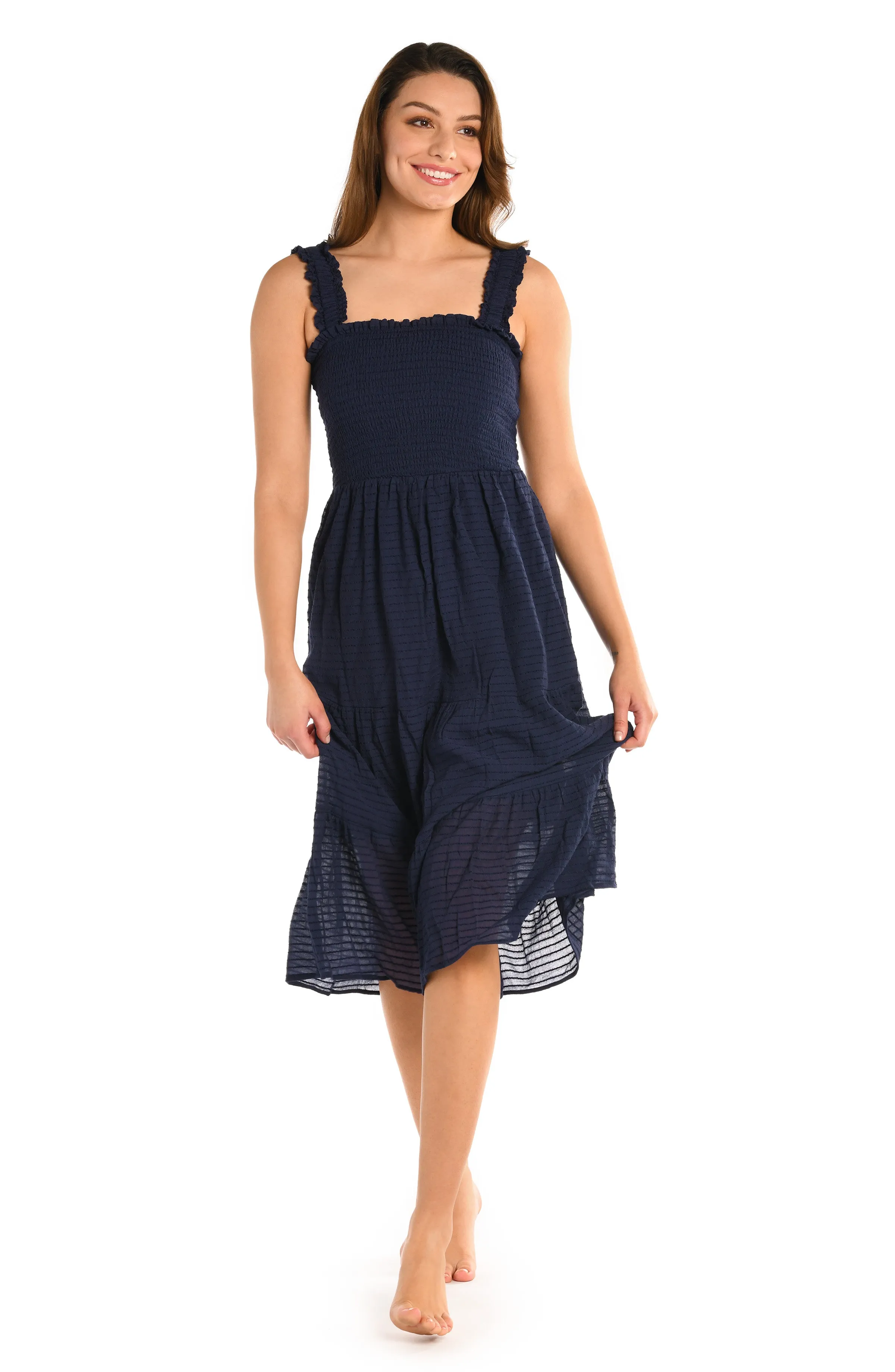 Shadow Stripe Tiered Midi Dress - Indigo - FINAL SALE sold by La Blanca