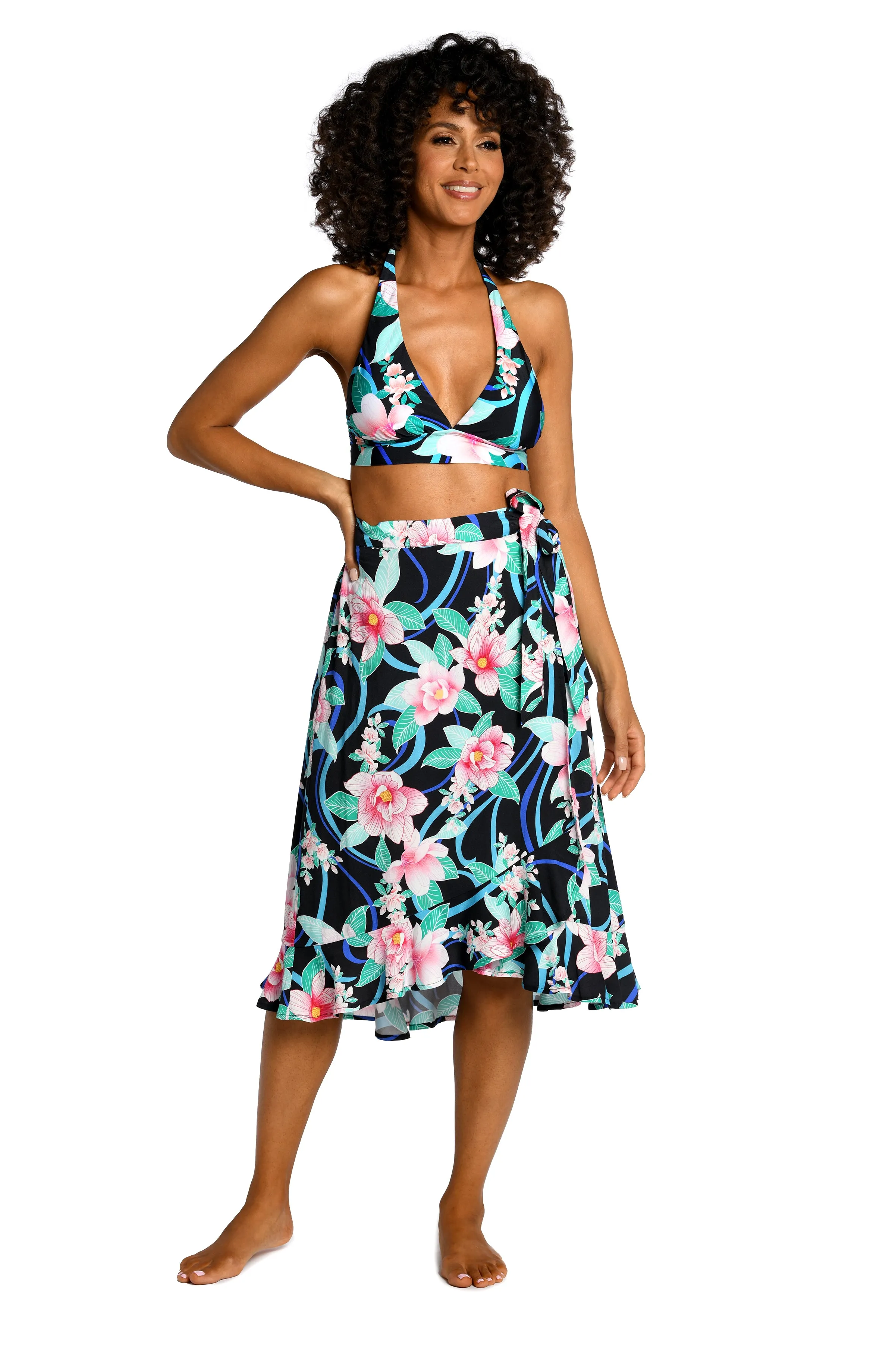 Nightfall Blooms Flounce Hem Sarong Wrap Skirt sold by La Blanca product image thumbnail 3