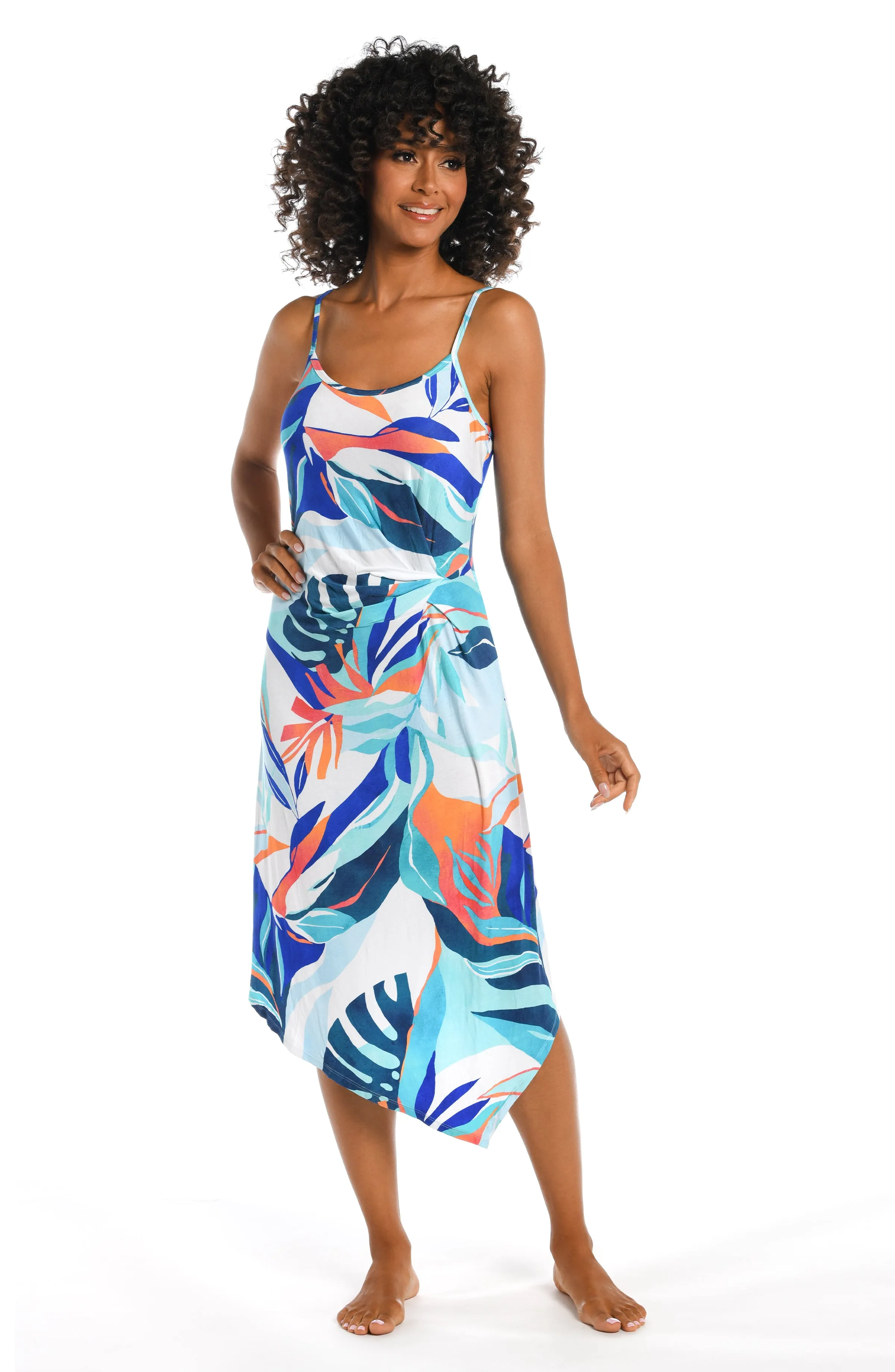 Coastal Palms Asymmetrical Draped Midi Dress - FINAL SALE sold by La Blanca