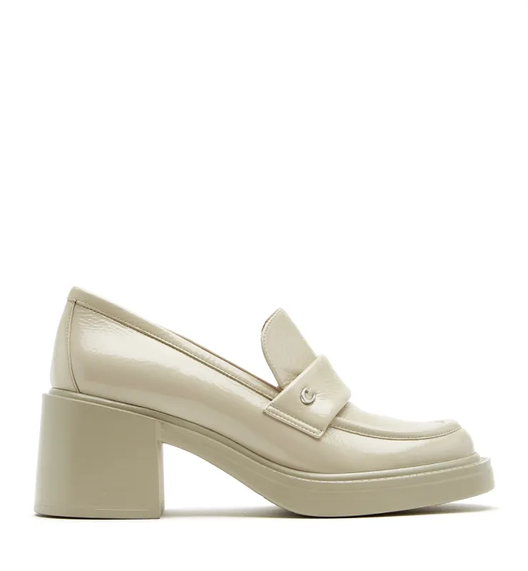 FABRIZIA CRINKLE LEATHER HEELED LOAFER sold by La CANADIENNE