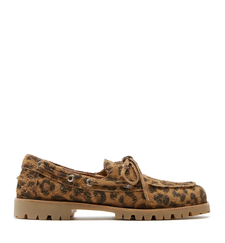 MAJESTIQUE LEOPARD-PRINT SUEDE BOAT SHOE sold by La CANADIENNE