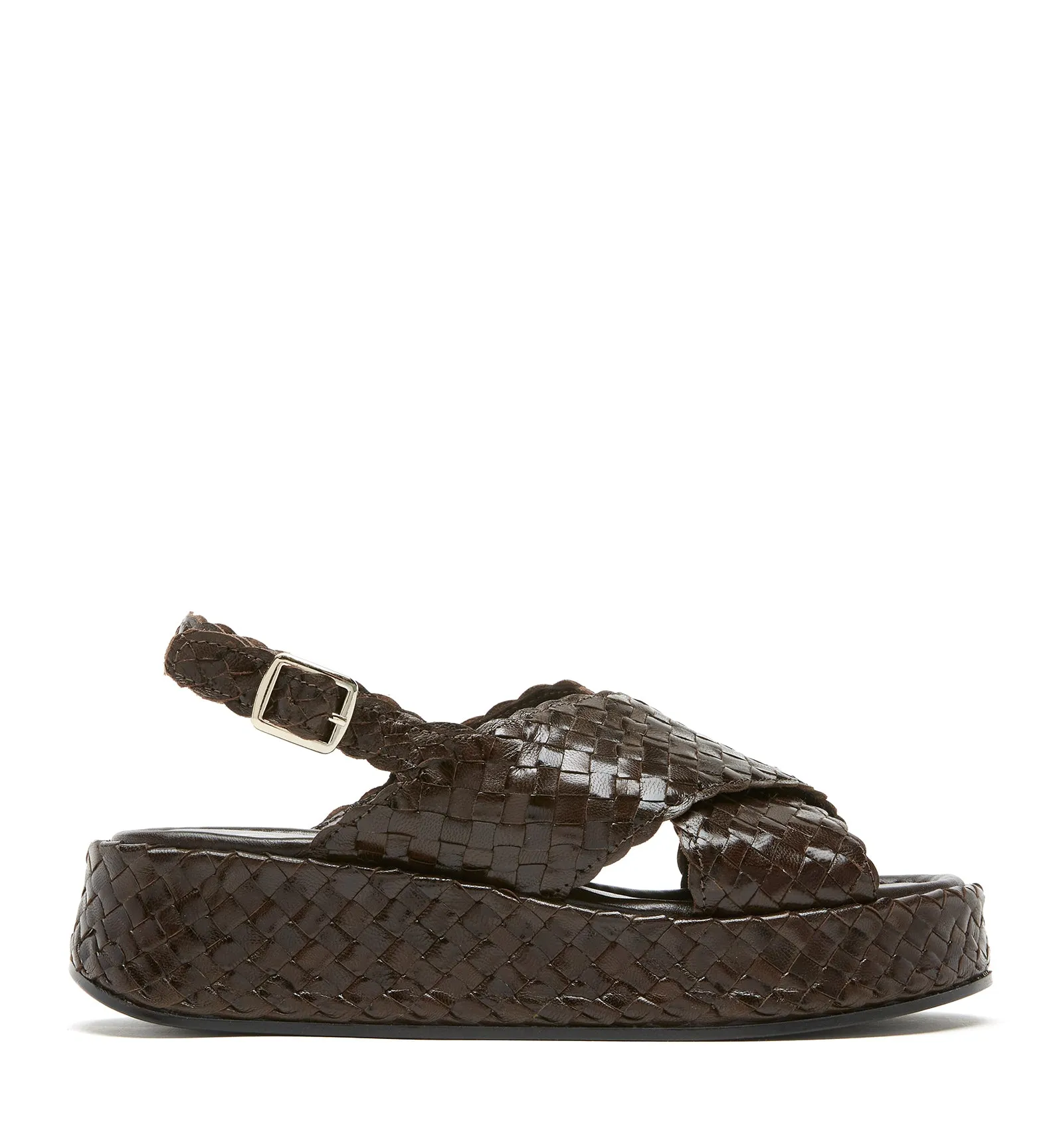PAULETTE WOVEN LEATHER WEDGE SANDAL sold by La CANADIENNE