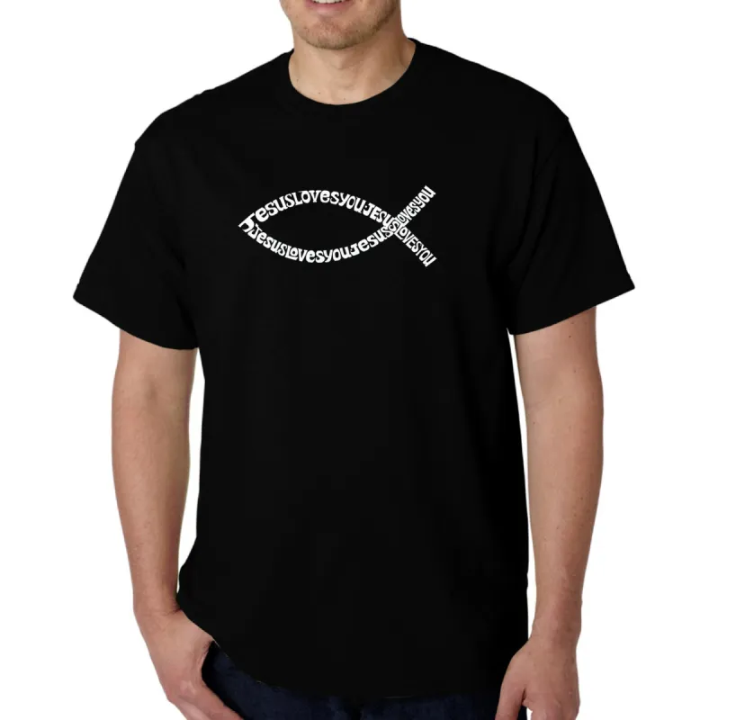 Jesus Loves You - Men's Word Art T-Shirt sold by LA Pop Art