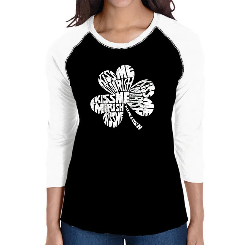 KISS ME I'M IRISH - Women's Raglan Baseball Word Art T-Shirt sold by LA Pop Art