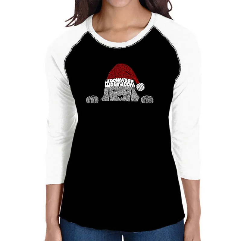 Christmas Peeking Dog - Women's Raglan Word Art T-Shirt sold by LA Pop Art