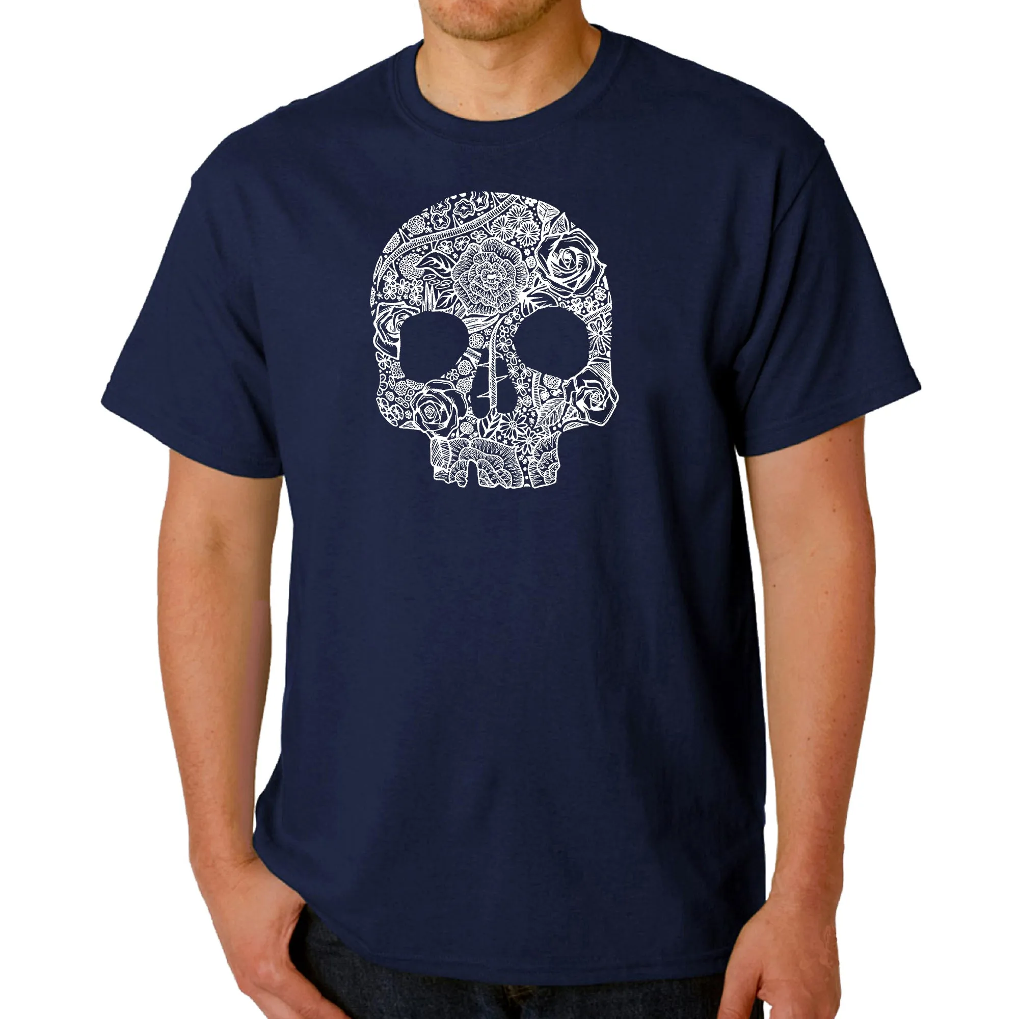 Flower Skull - Men's Word Art T-Shirt sold by LA Pop Art product image thumbnail 3