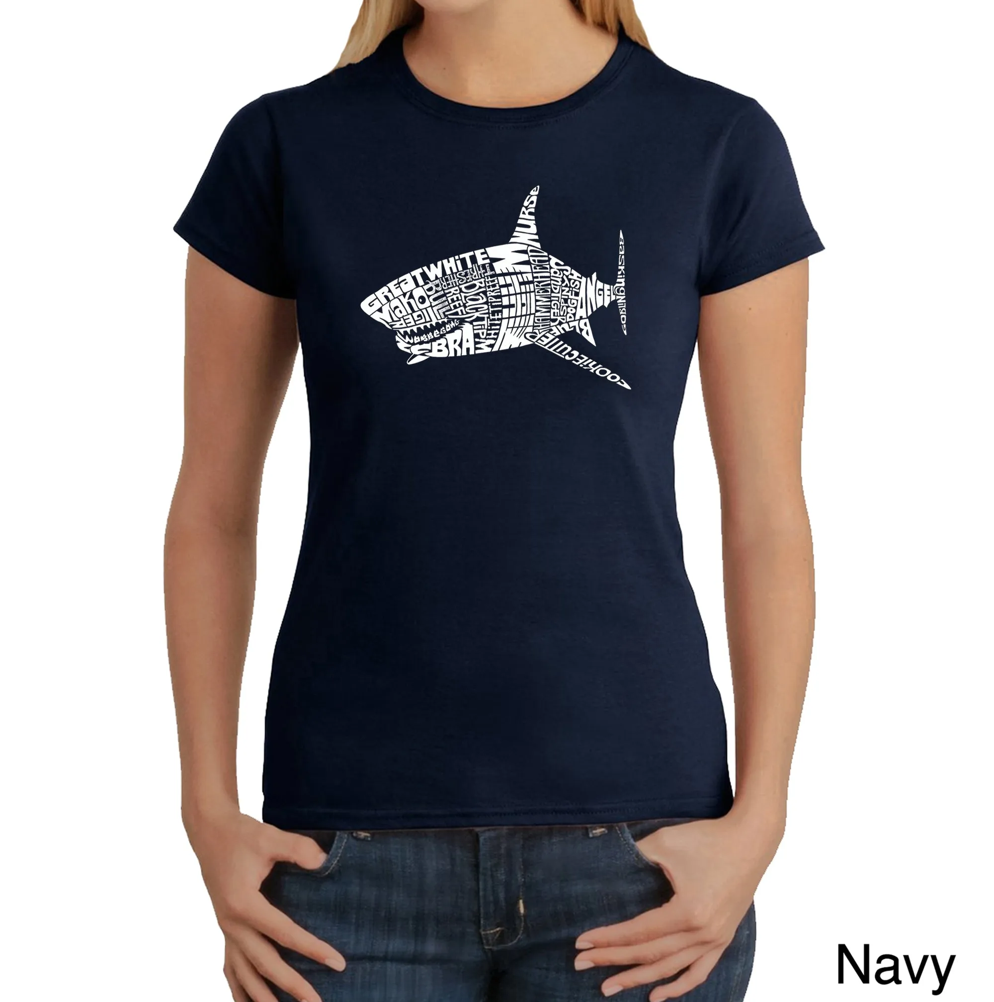 SPECIES OF SHARK - Women's Word Art T-Shirt sold by LA Pop Art product image thumbnail 3