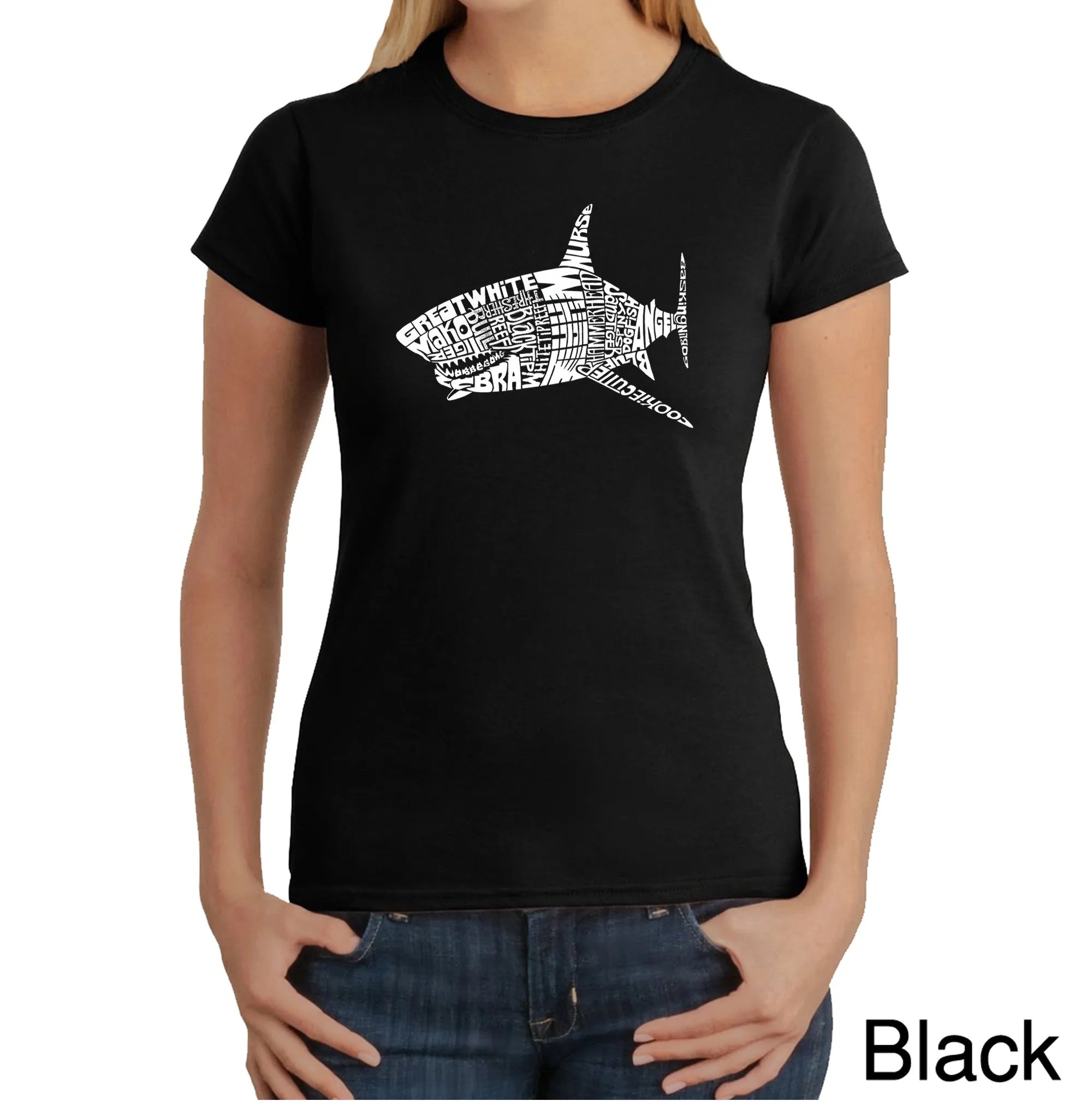 SPECIES OF SHARK - Women's Word Art T-Shirt sold by LA Pop Art