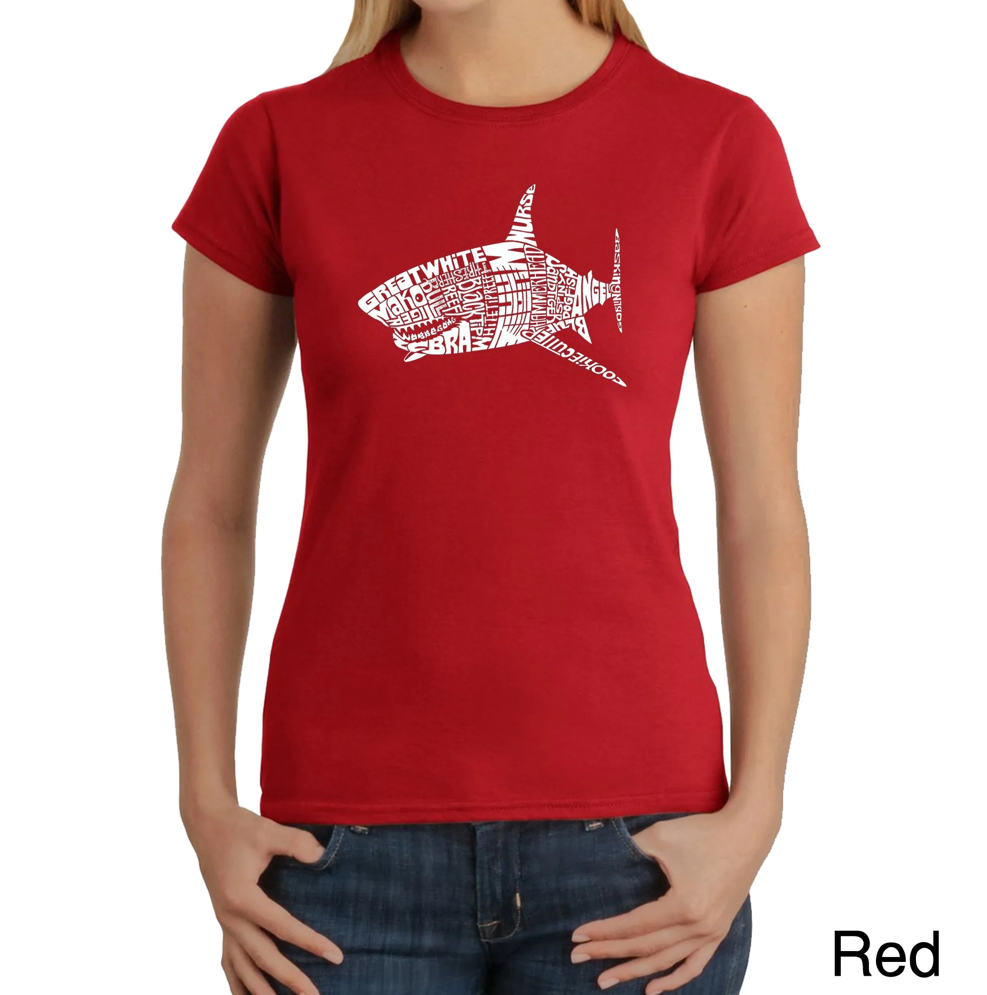 SPECIES OF SHARK - Women's Word Art T-Shirt sold by LA Pop Art product image thumbnail 5