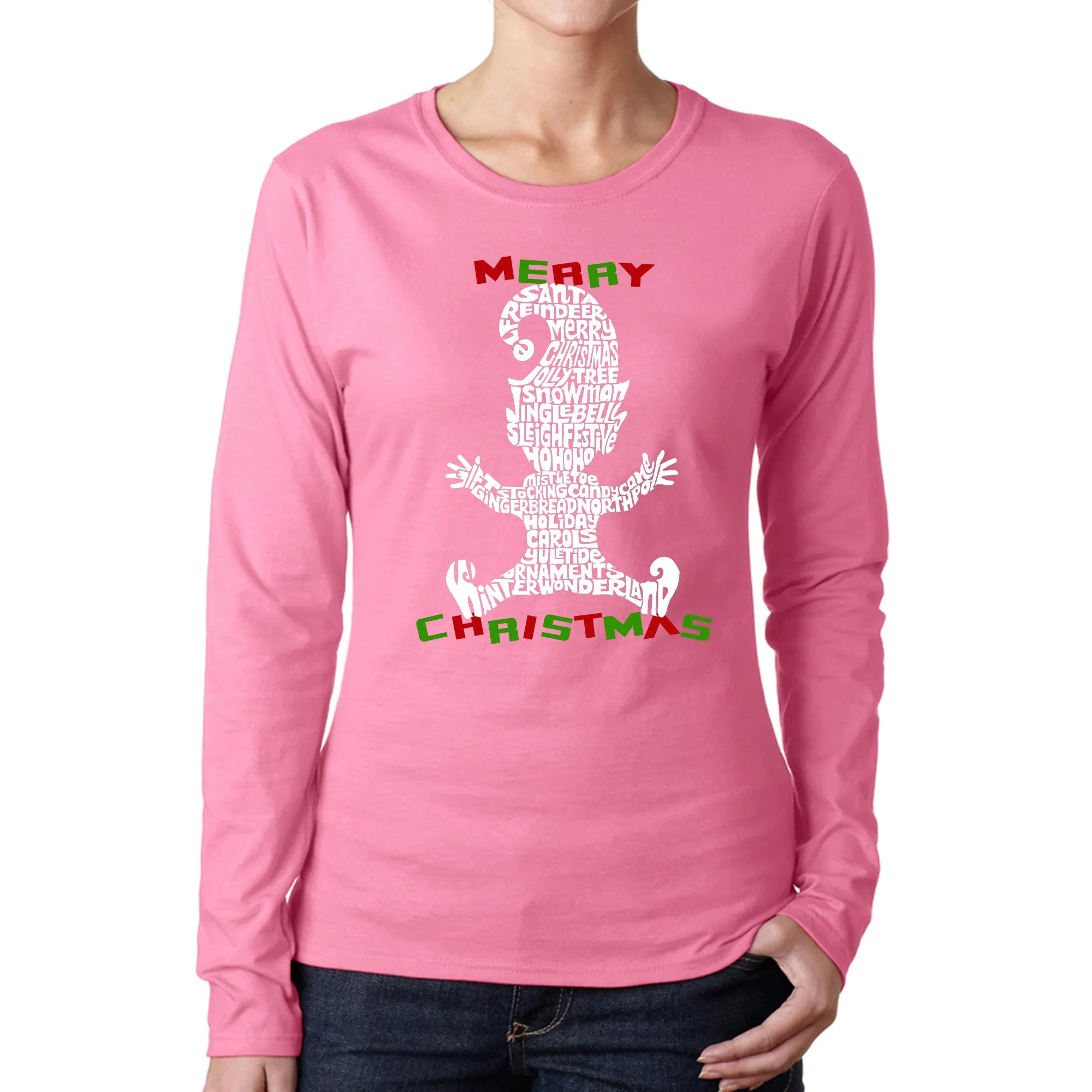 Christmas Elf - Women's Word Art Long Sleeve T-Shirt sold by LA Pop Art product image thumbnail 3