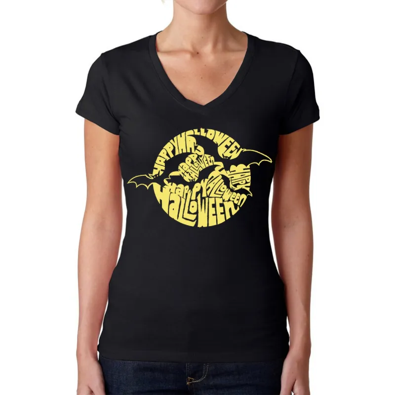 Halloween Bats  - Women's Word Art V-Neck T-Shirt sold by LA Pop Art