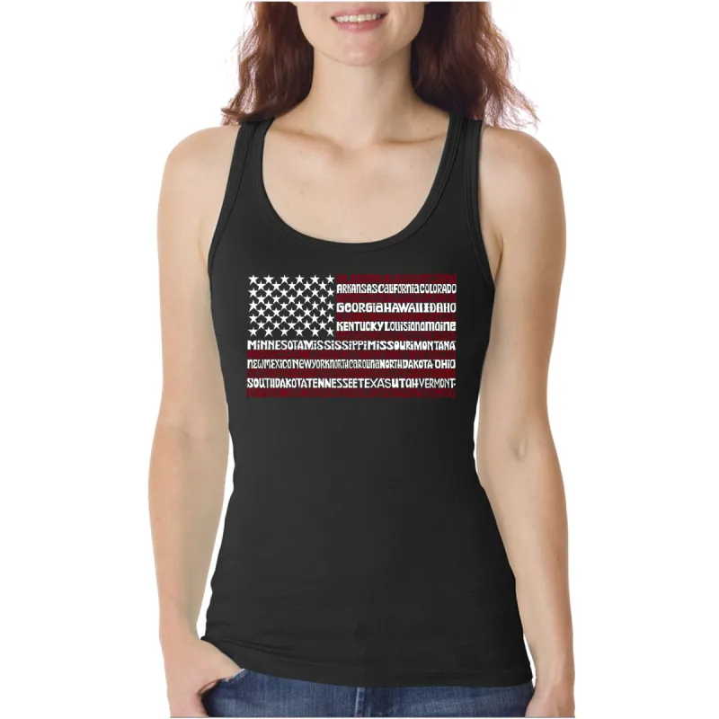 50 States USA Flag  - Women's Word Art Tank Top sold by LA Pop Art