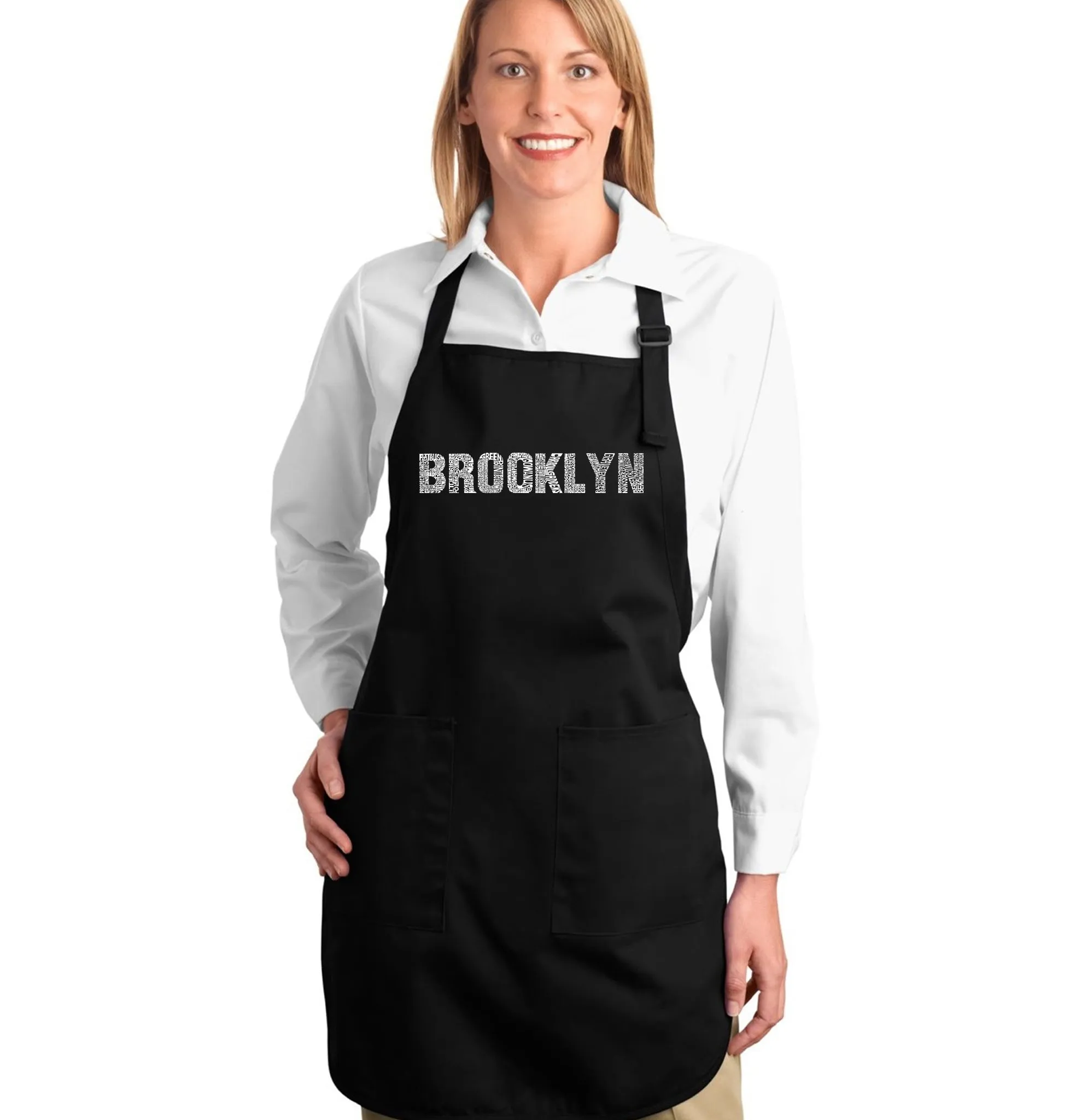 BROOKLYN NEIGHBORHOODS - Full Length Word Art Apron sold by LA Pop Art