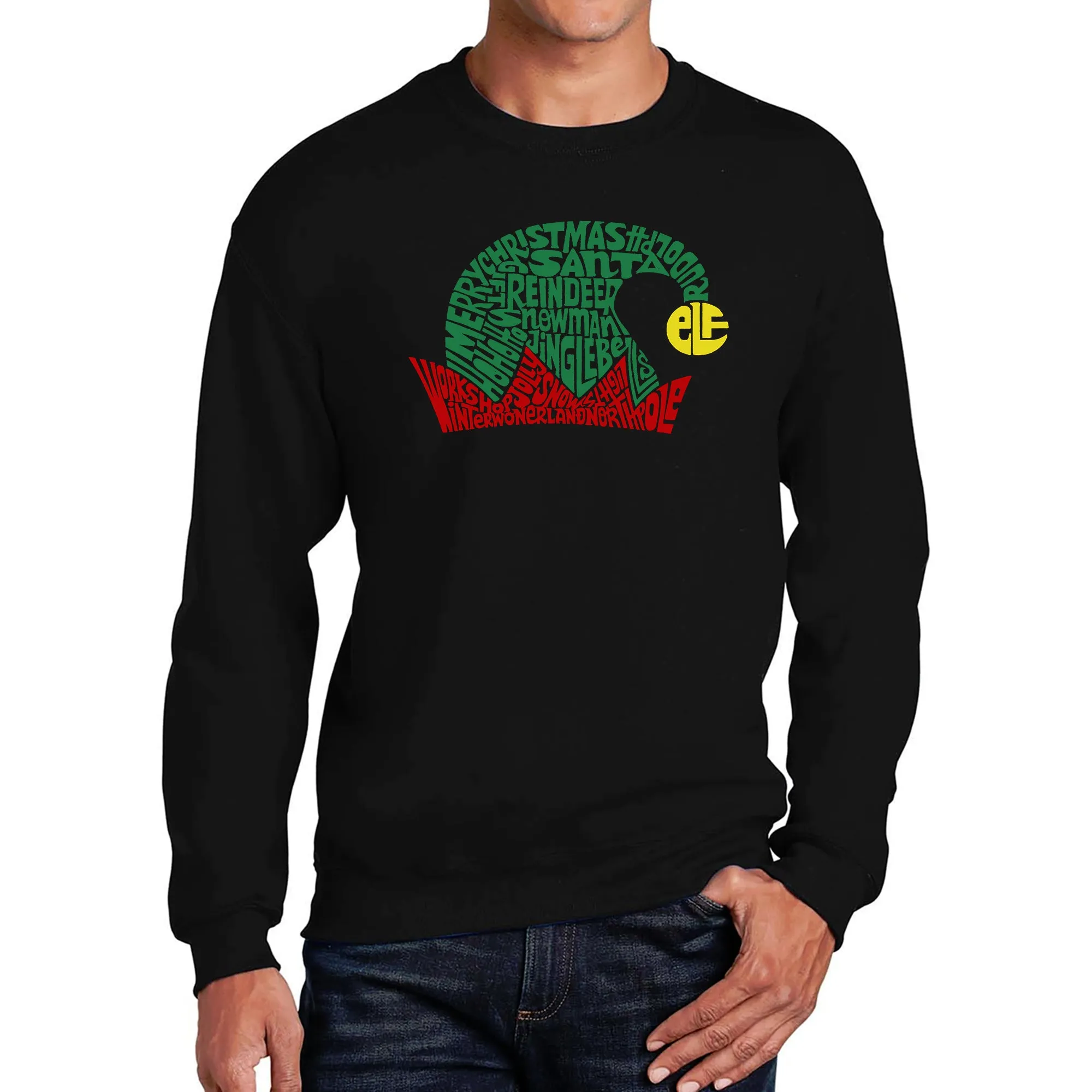 Christmas Elf Hat - Men's Word Art Crewneck Sweatshirt sold by LA Pop Art