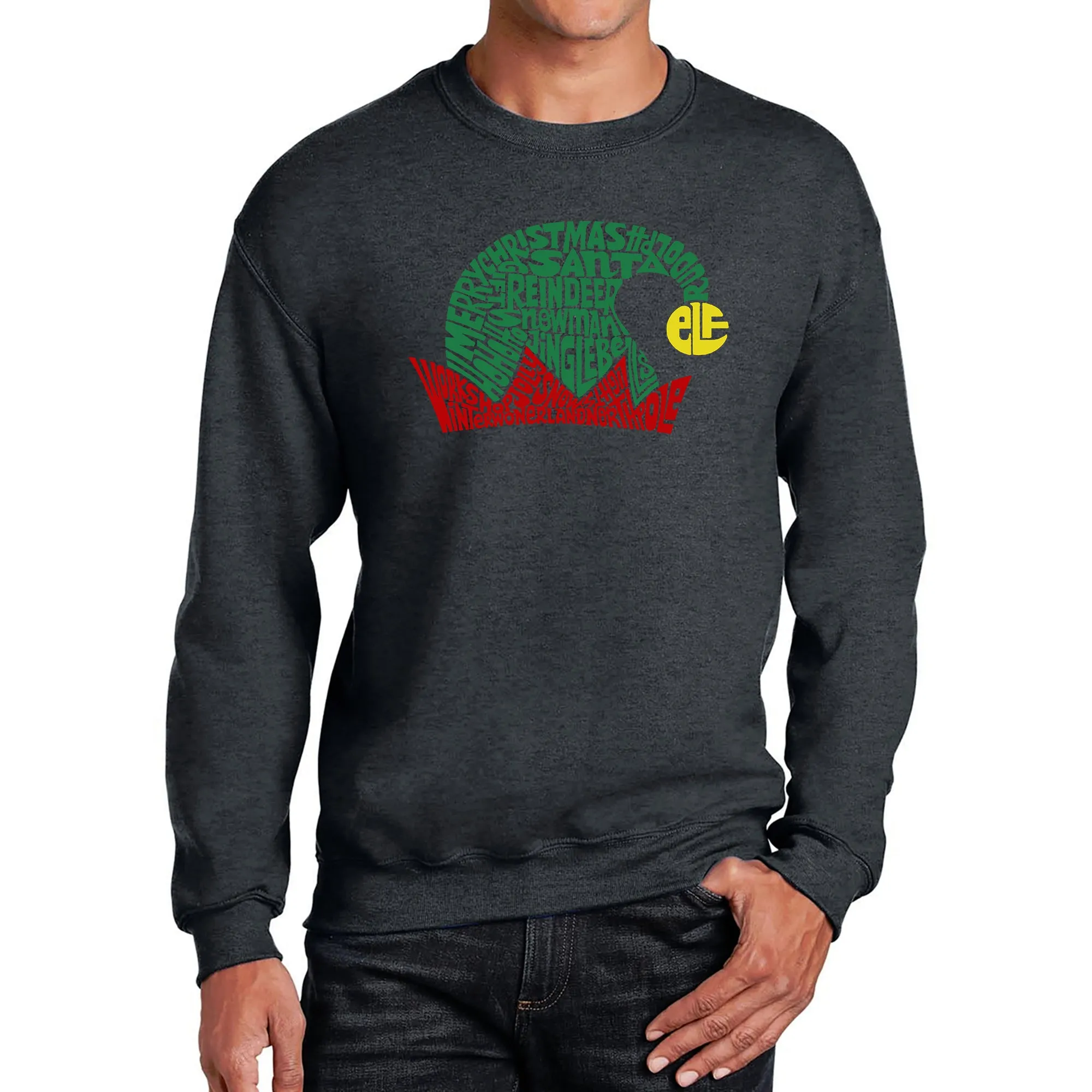 Christmas Elf Hat - Men's Word Art Crewneck Sweatshirt sold by LA Pop Art product image thumbnail 3