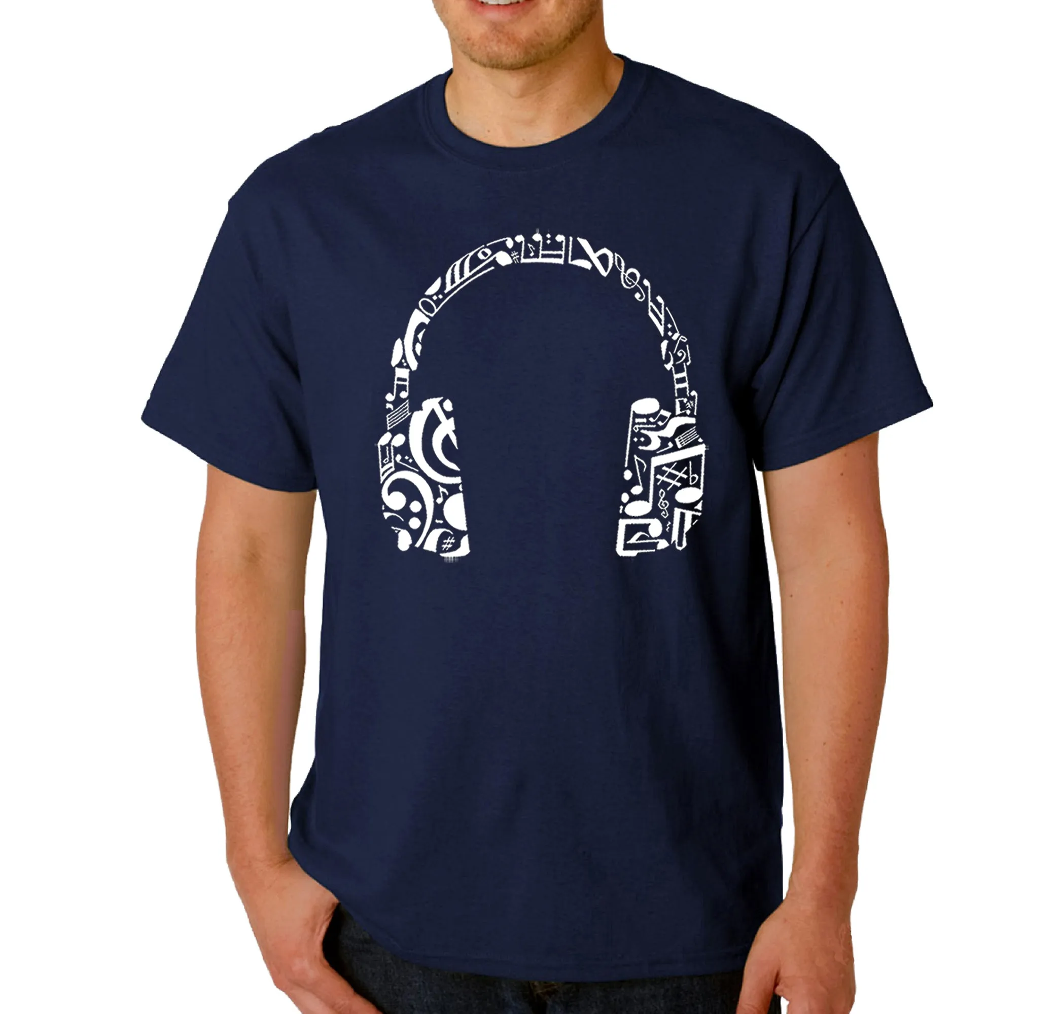Music Note Headphones - Men's Word Art T-Shirt sold by LA Pop Art product image thumbnail 3