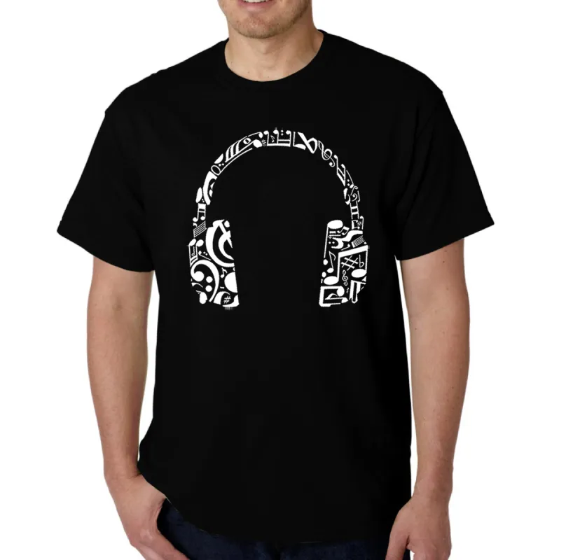 Music Note Headphones - Men's Word Art T-Shirt sold by LA Pop Art