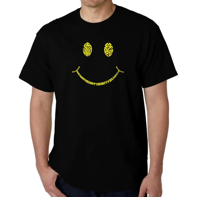 Be Happy Smiley Face  - Men's Word Art T-Shirt sold by LA Pop Art