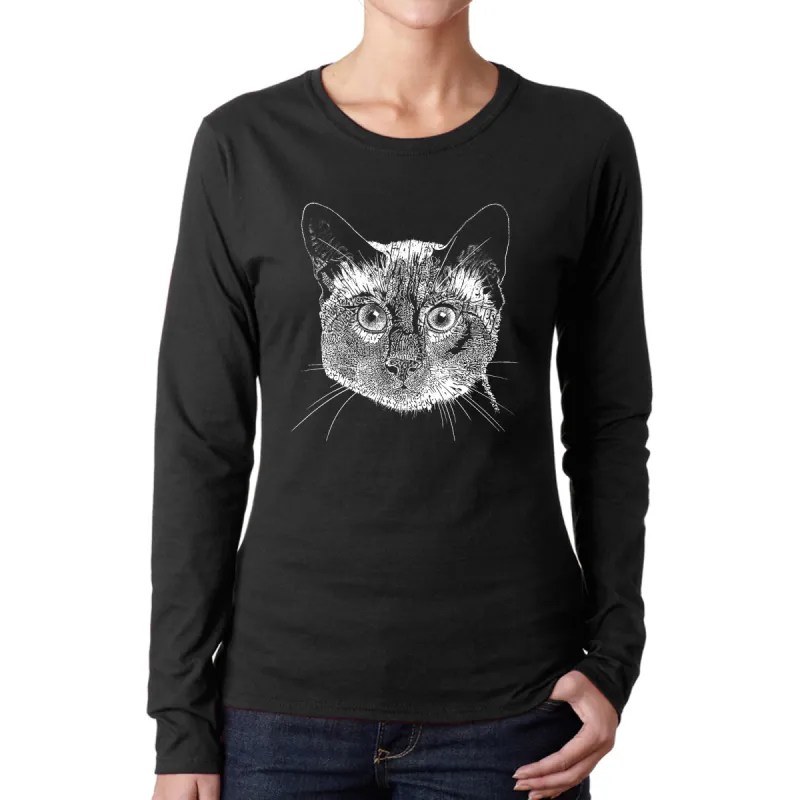 Siamese Cat  - Women's Word Art Long Sleeve T-Shirt sold by LA Pop Art