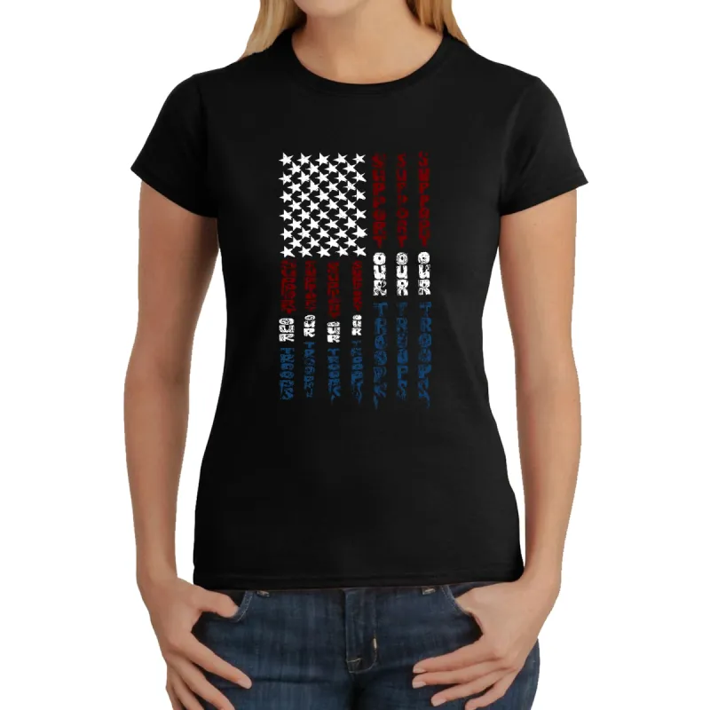 Support our Troops  - Women's Word Art T-Shirt sold by LA Pop Art