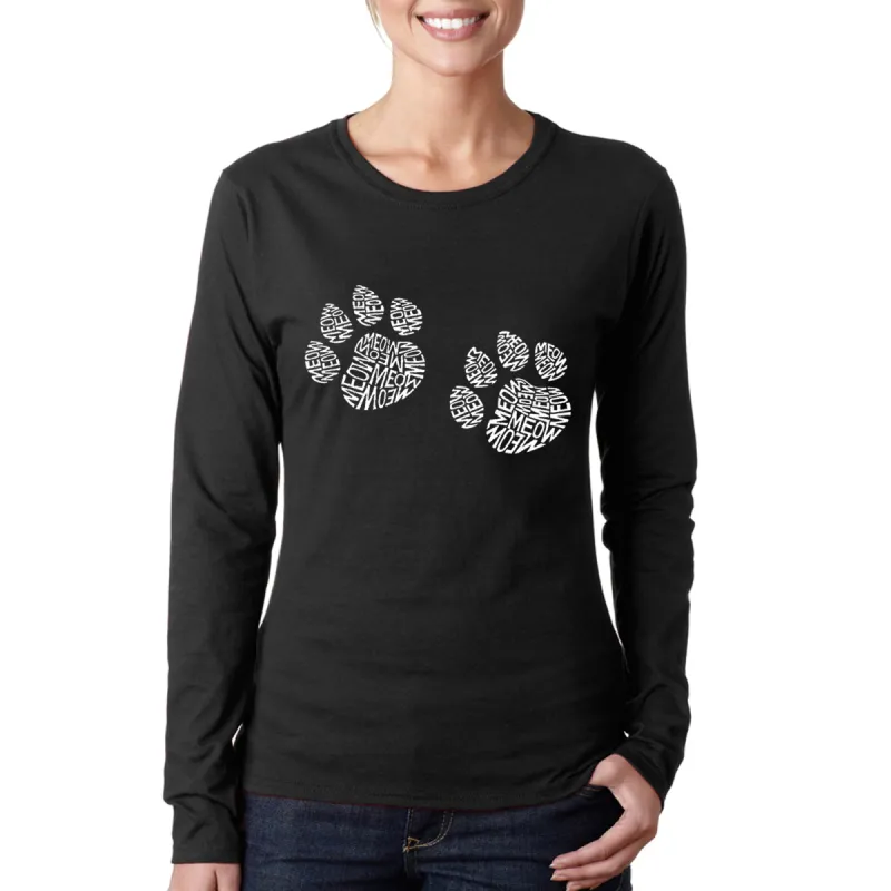 Meow Cat Prints -  Women's Word Art Long Sleeve T-Shirt sold by LA Pop Art