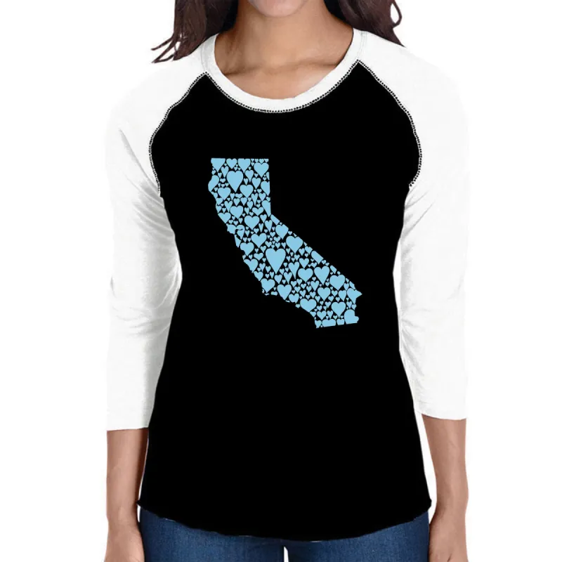 California Hearts  - Women's Raglan Word Art T-Shirt sold by LA Pop Art