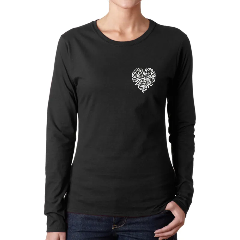 Cursive Heart - Women's Word Art Long Sleeve T-Shirt sold by LA Pop Art