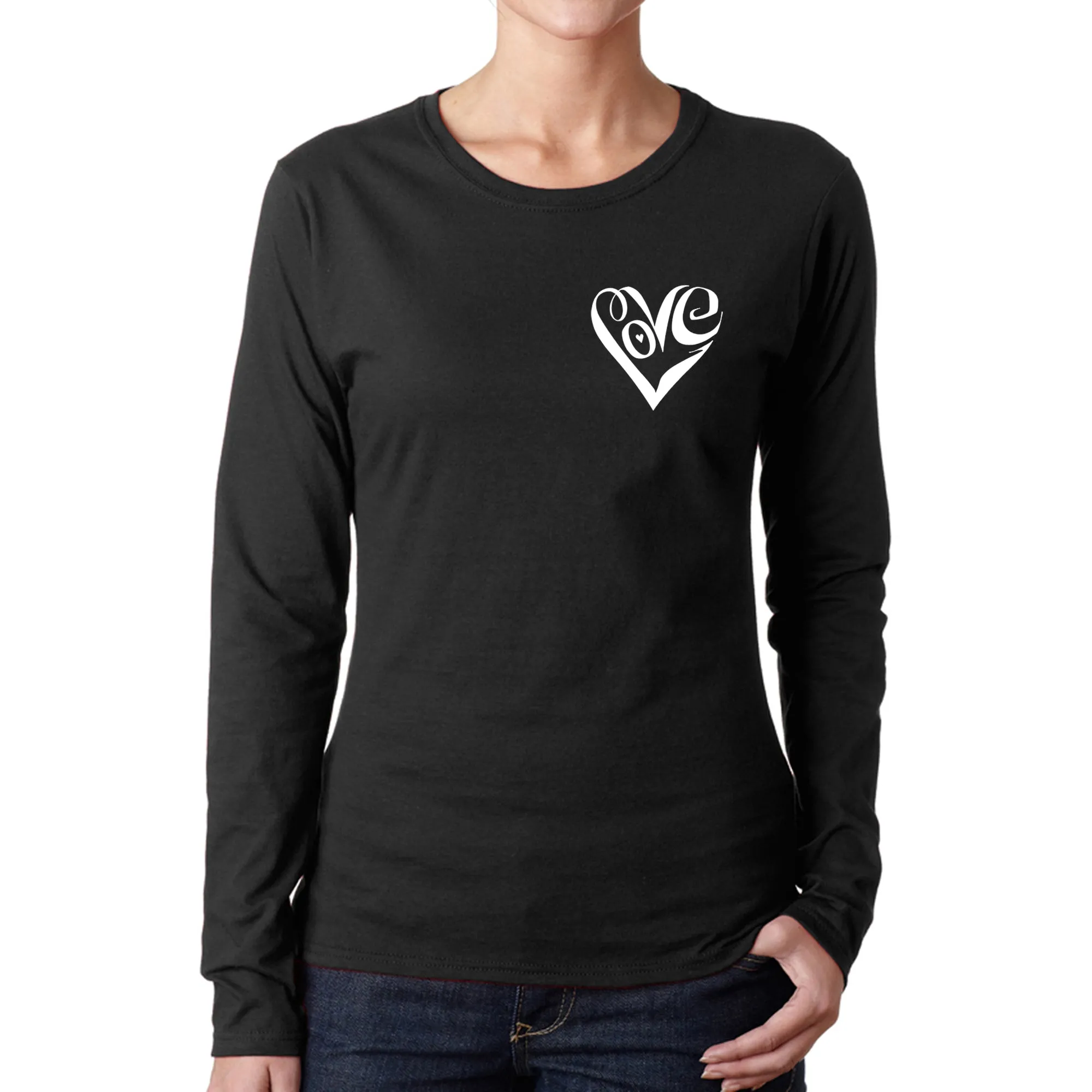 Script Heart - Women's Word Art Long Sleeve T-Shirt sold by LA Pop Art