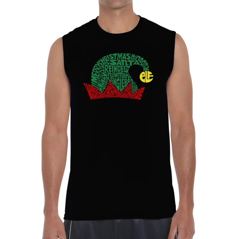 Christmas Elf Hat - Men's Word Art Sleeveless T-Shirt sold by LA Pop Art