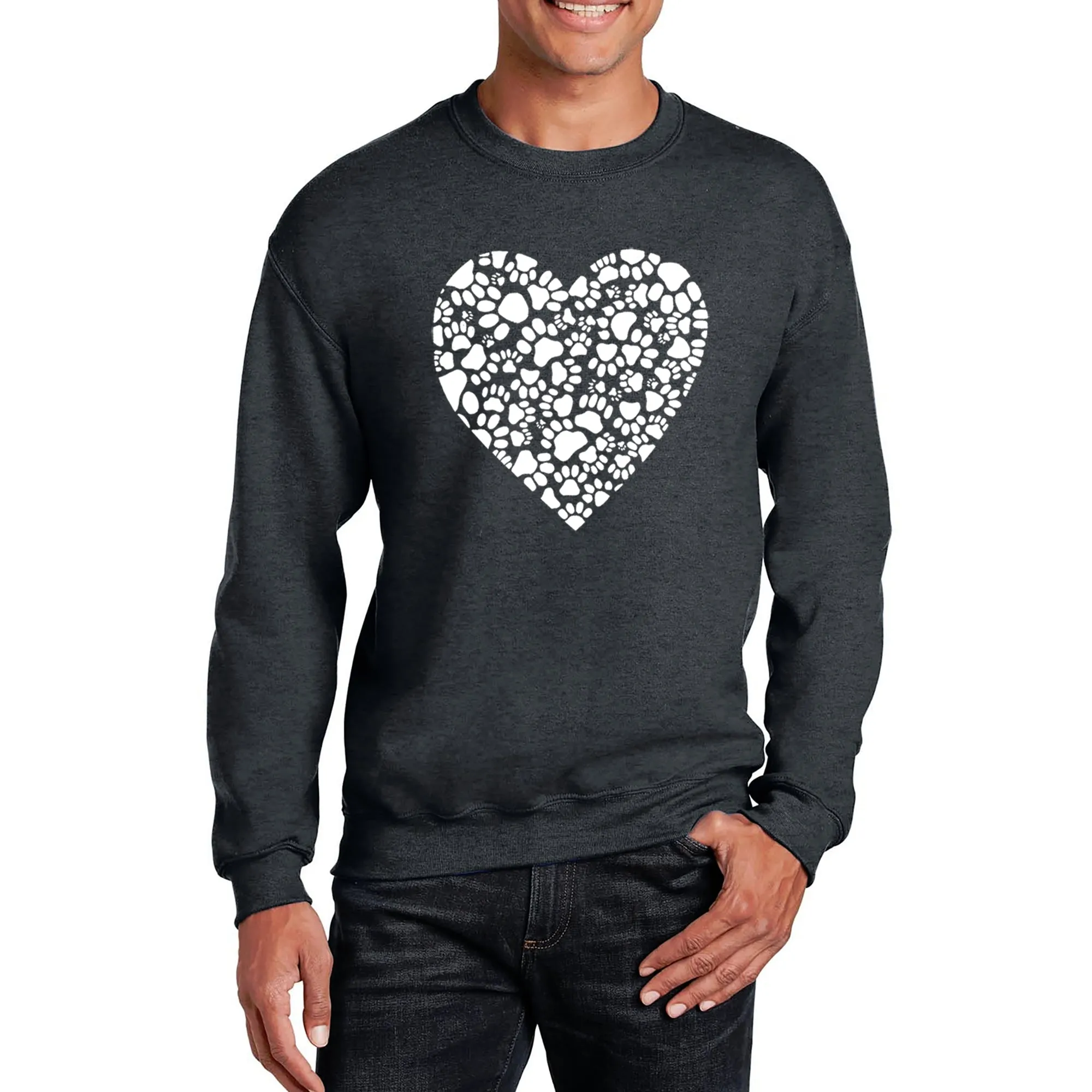Paw Prints Heart - Men's Word Art Crewneck Sweatshirt sold by LA Pop Art product image thumbnail 3