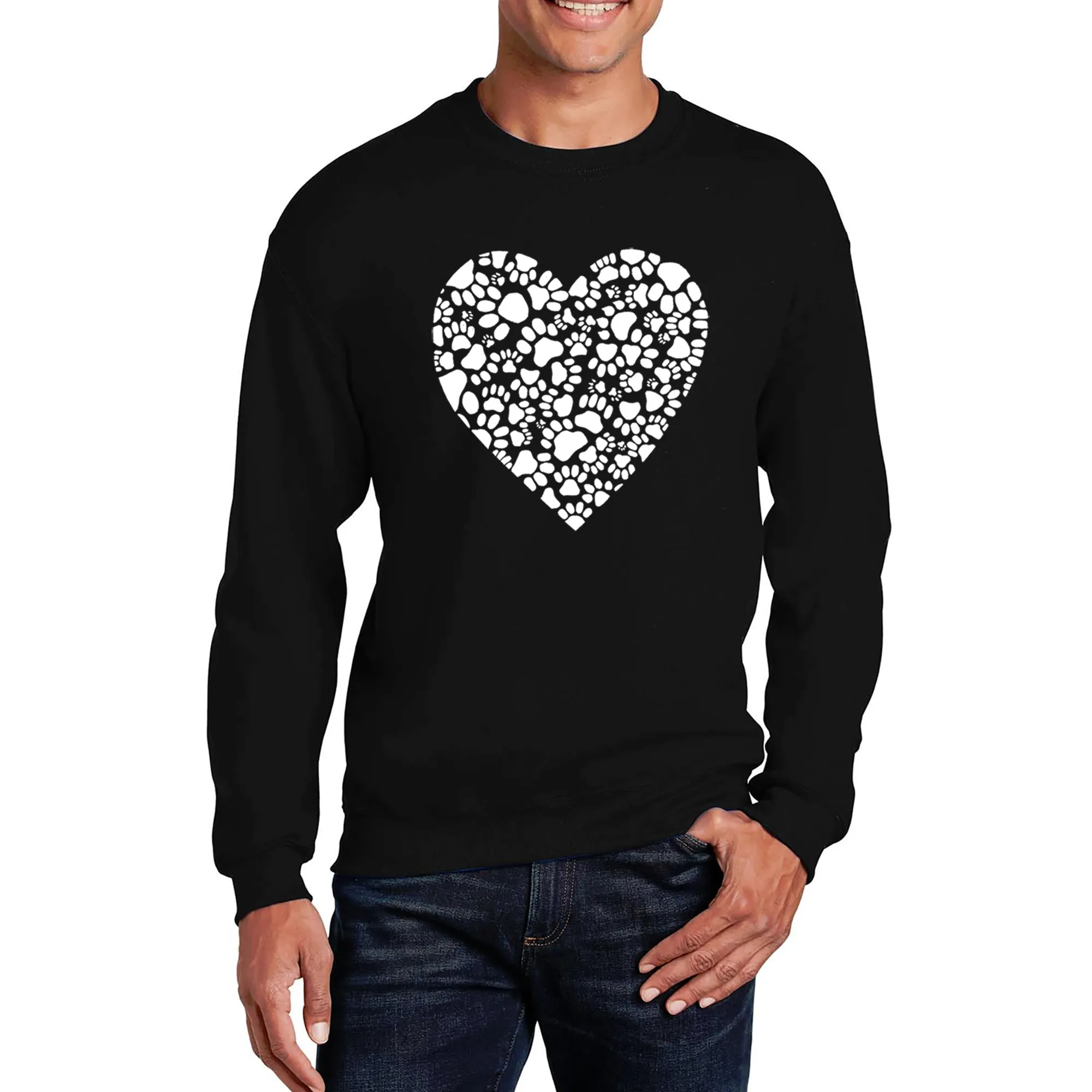 Paw Prints Heart - Men's Word Art Crewneck Sweatshirt sold by LA Pop Art