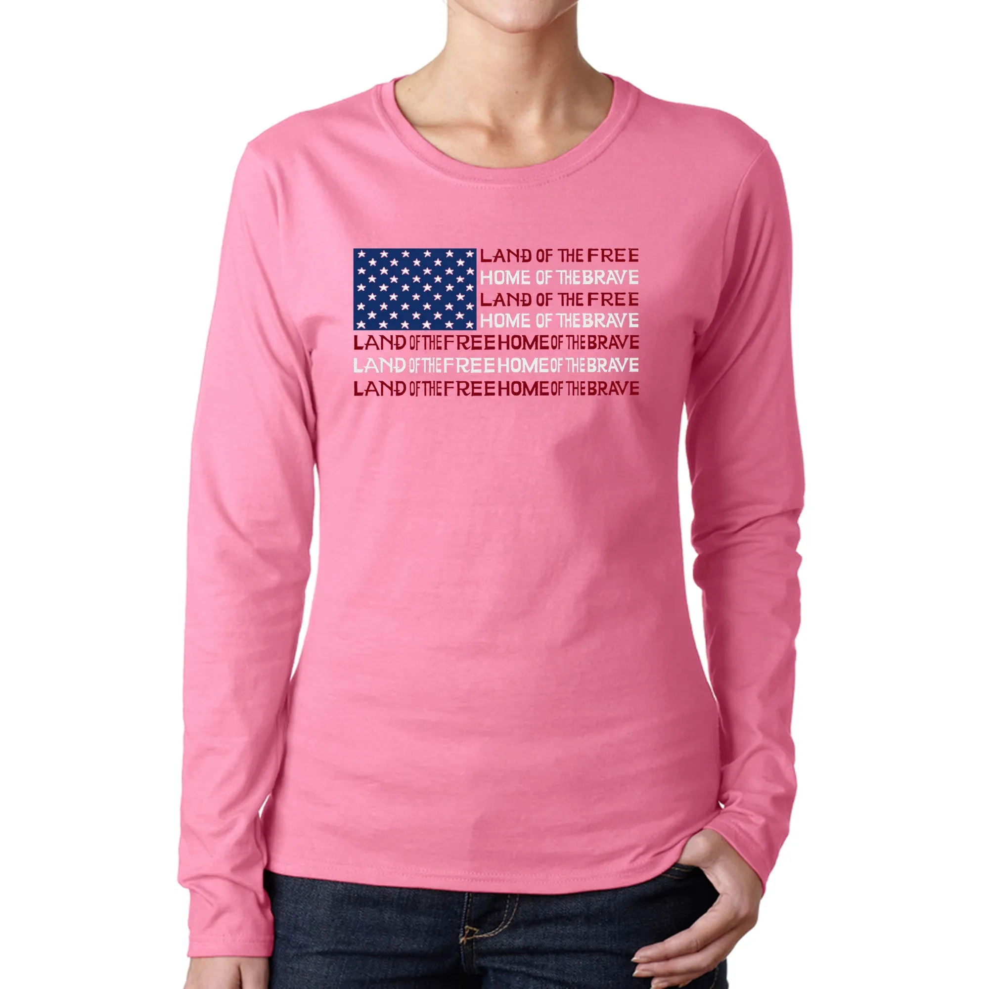 Land of the Free American Flag - Women's Word Art Long Sleeve T-Shirt sold by LA Pop Art product image thumbnail 3