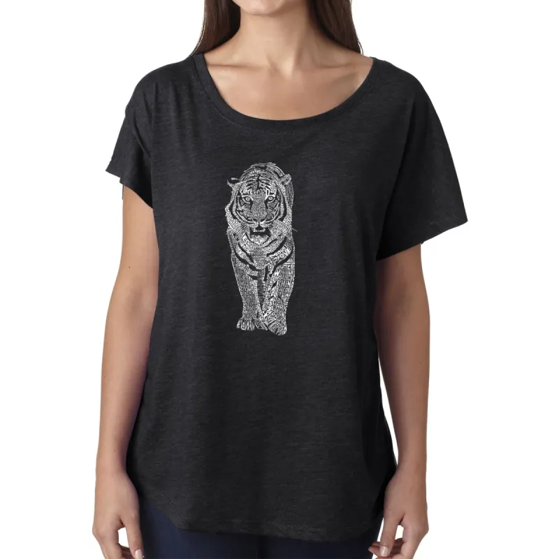 LA Pop Art Women's Dolman Word Art Shirt - TIGER sold by LA Pop Art